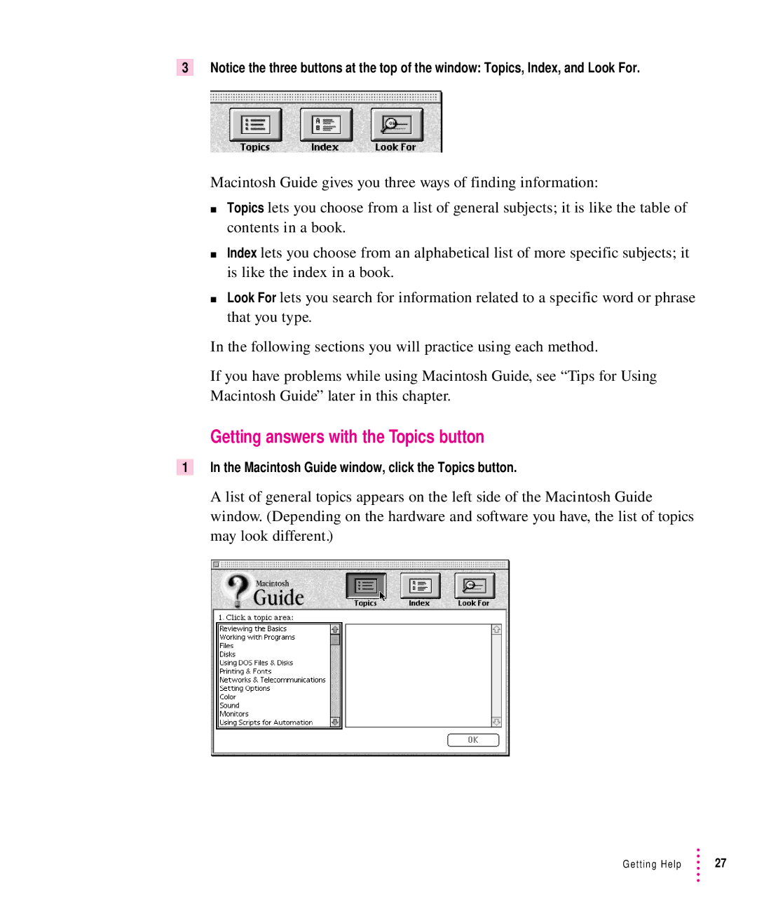 Apple 5300 Series manual Getting answers with the Topics button 