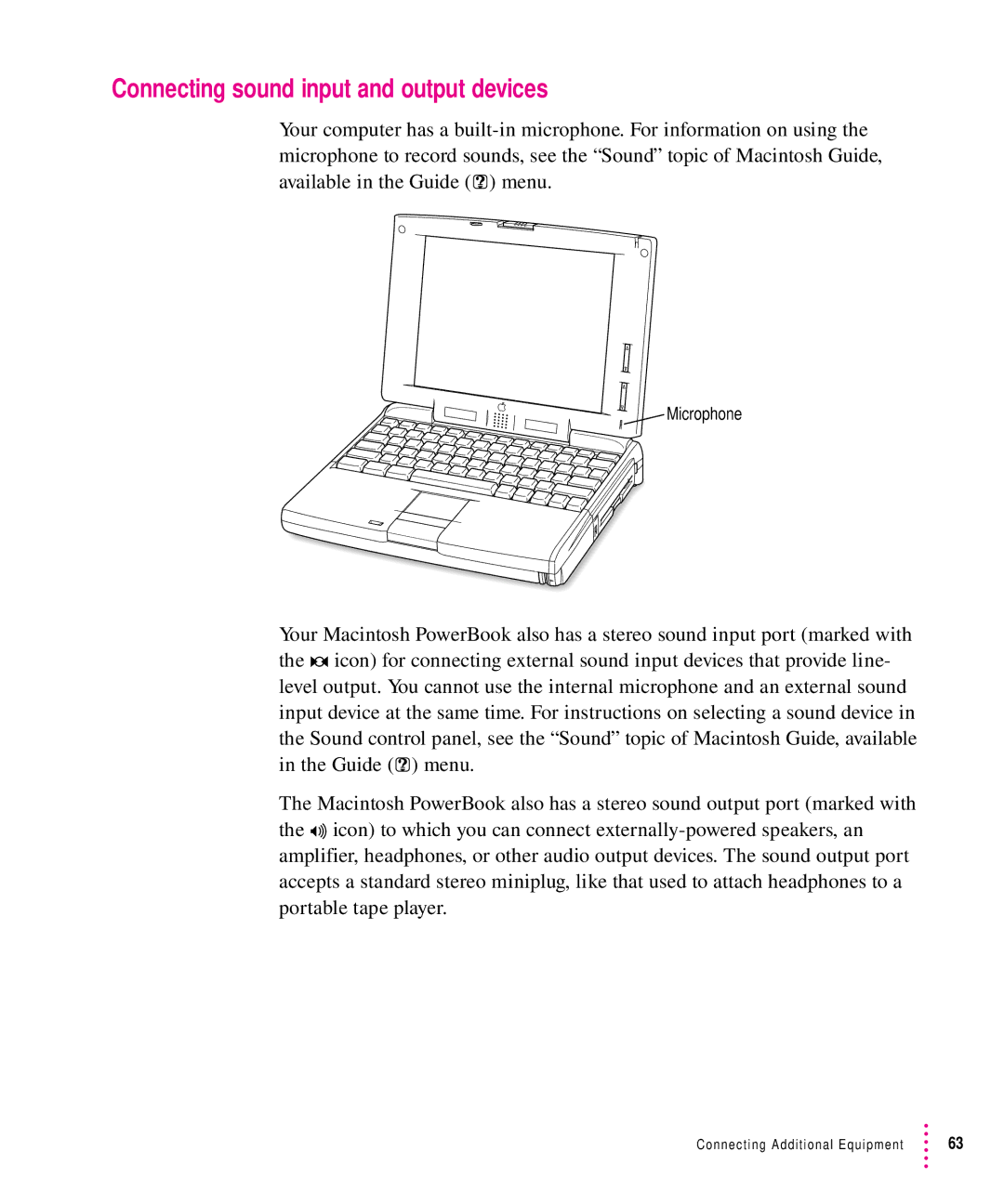 Apple 5300 Series manual Connecting sound input and output devices 