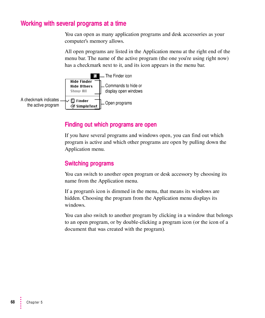 Apple 5300 Series manual Working with several programs at a time, Finding out which programs are open, Switching programs 