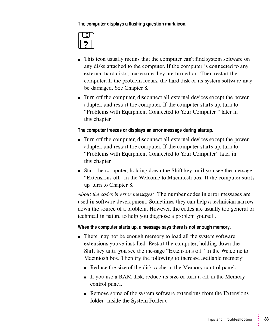 Apple 5300 Series manual Computer displays a flashing question mark icon 