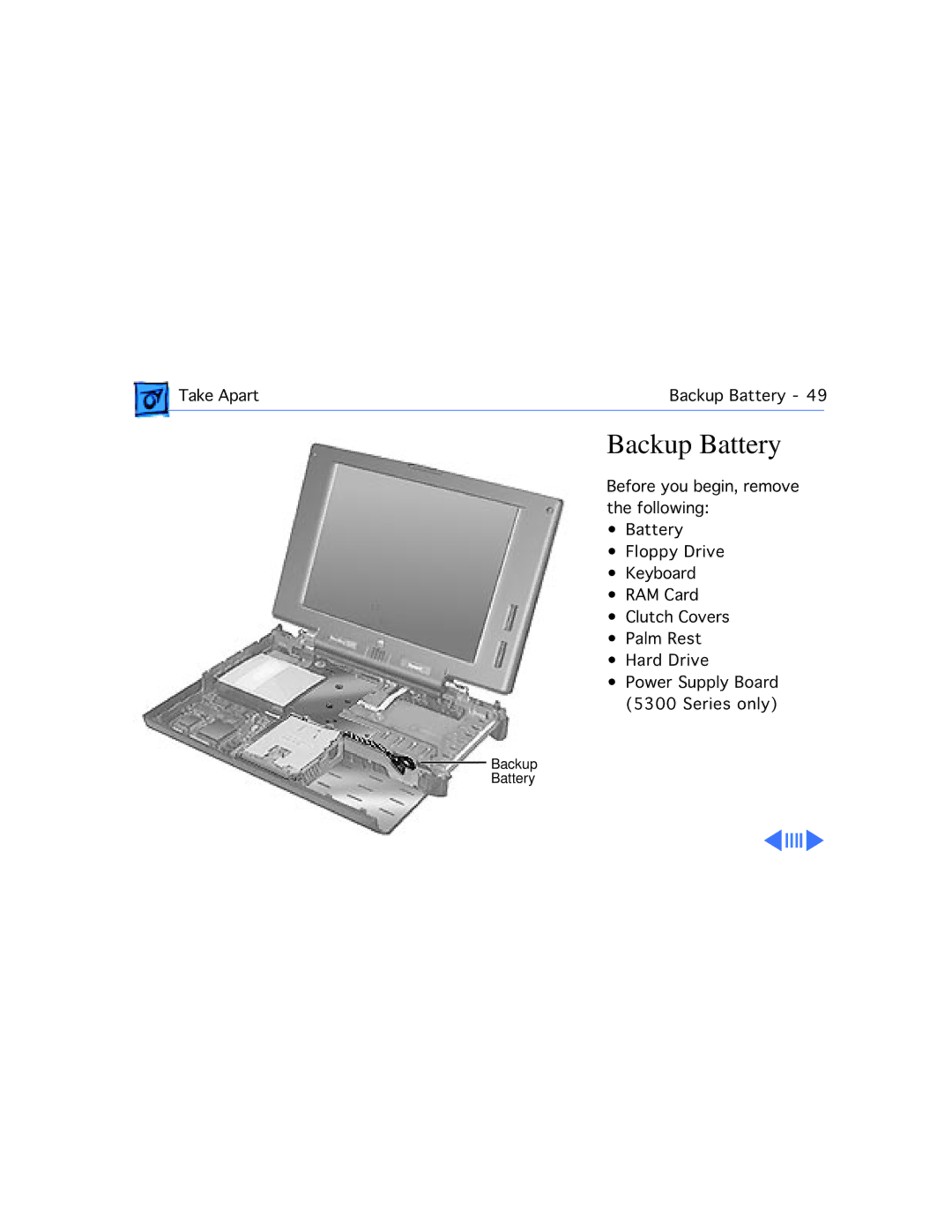 Apple 5300CE/117, 5300C/100, 5300/100, 5300CS/100, 190CS/66 manual Backup Battery 