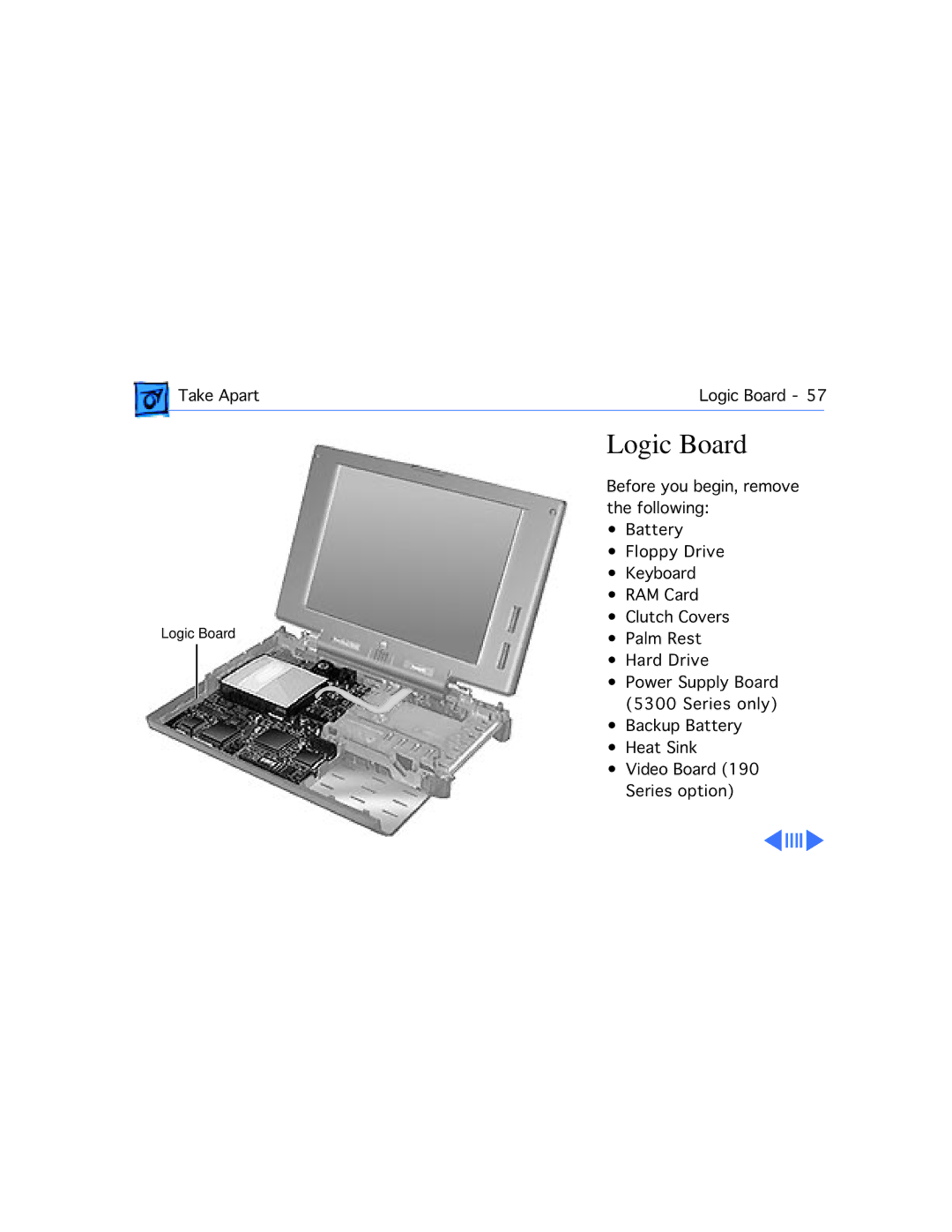 Apple 190CS/66, 5300C/100, 5300CE/117, 5300/100, 5300CS/100 manual Logic Board 