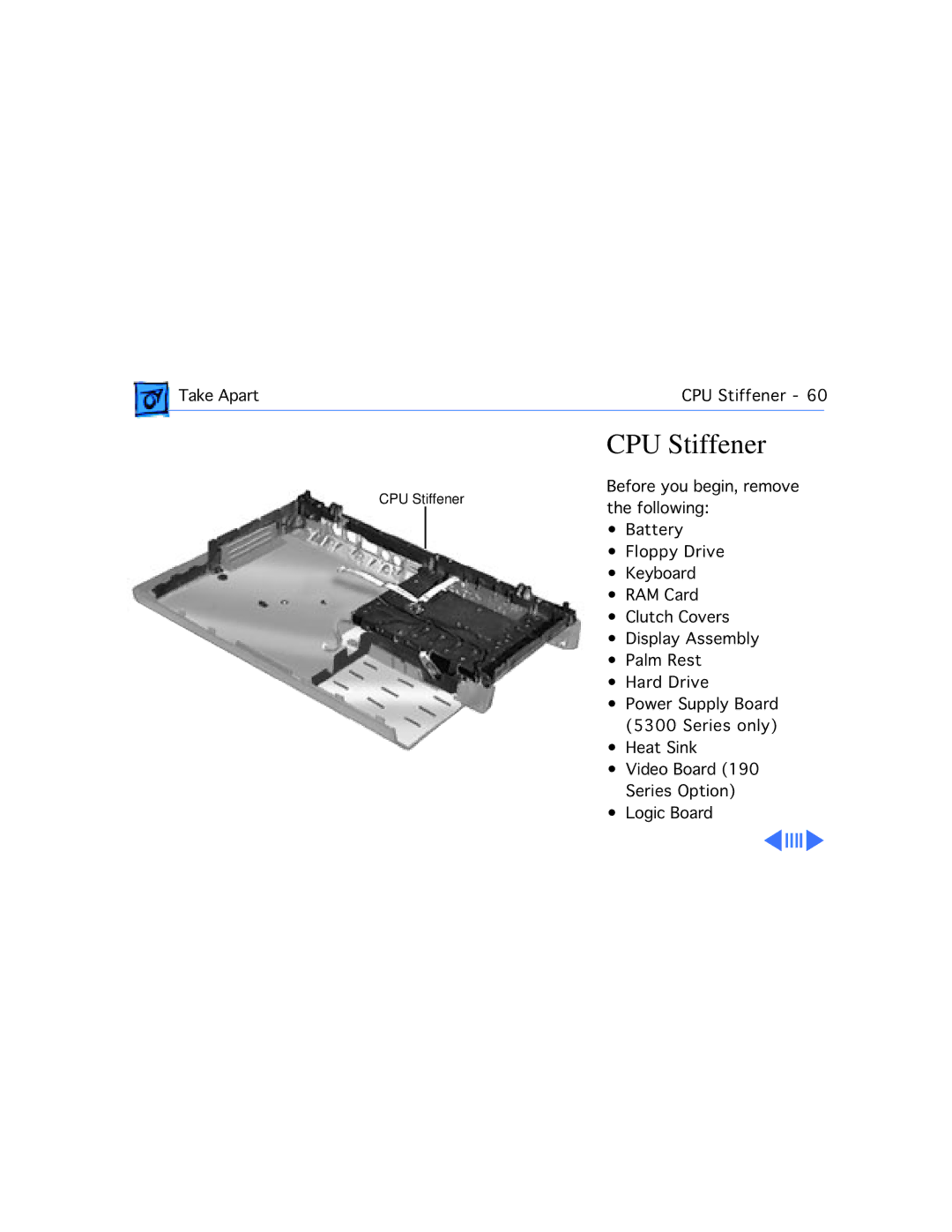 Apple 5300/100, 5300C/100, 5300CE/117, 5300CS/100, 190CS/66 manual CPU Stiffener 