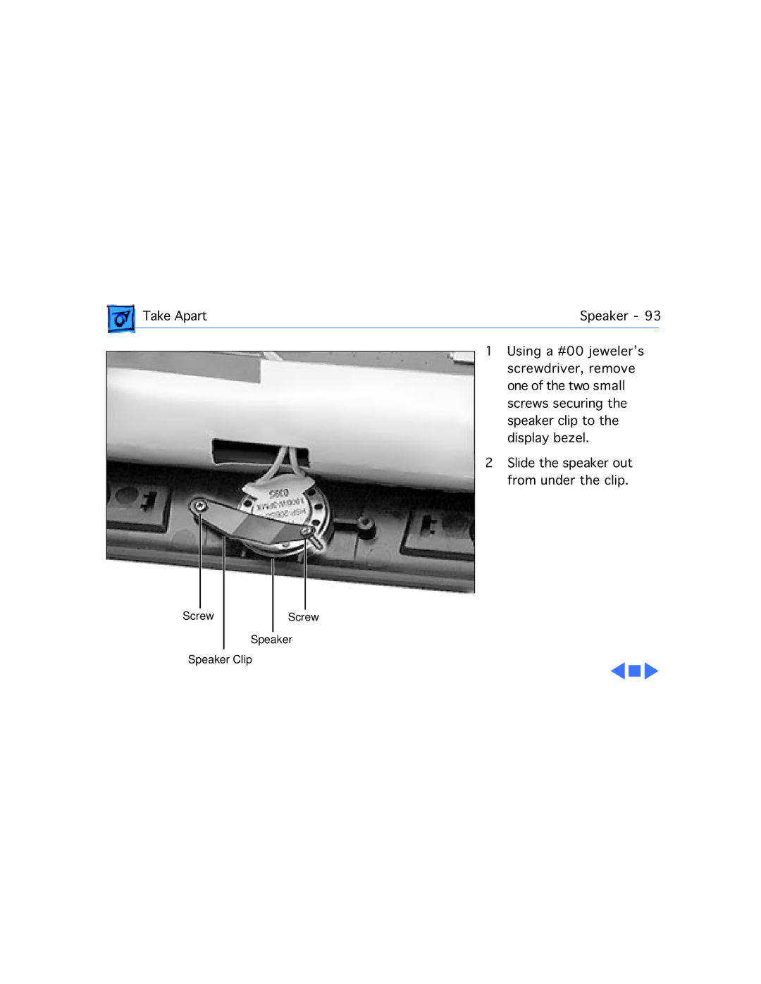 Apple 5300C/100, 5300CE/117, 5300/100, 5300CS/100, 190CS/66 manual Screw Speaker Speaker Clip 