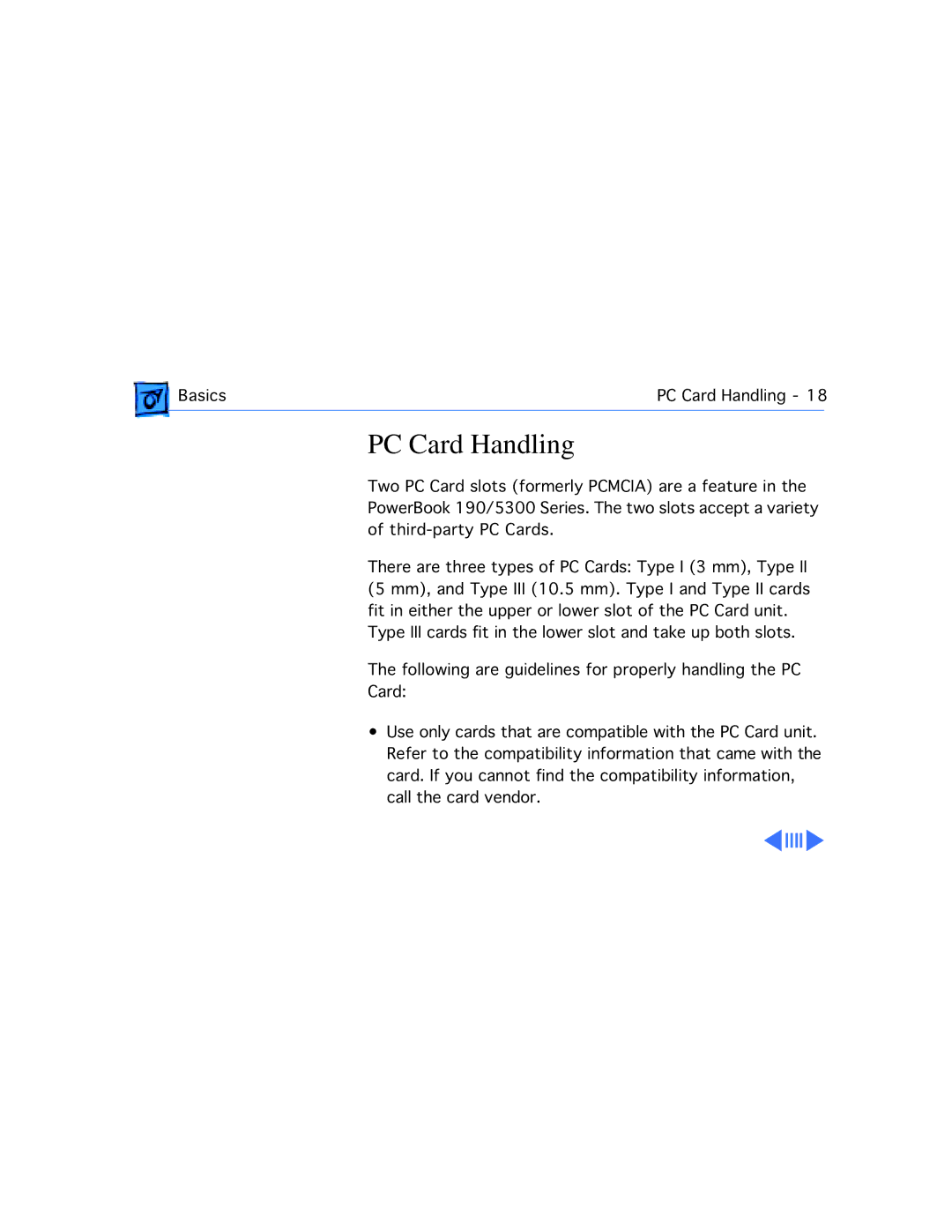 Apple 5300C/100, 5300CE/117, 5300/100, 5300CS/100, 190CS/66 manual PC Card Handling 