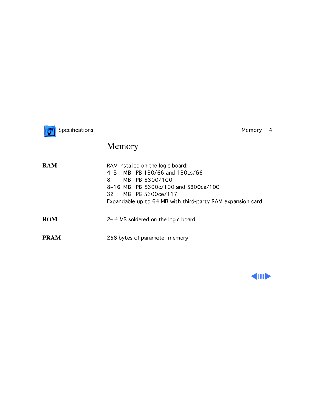 Apple 5300CE/117, 5300C/100, 5300/100, 5300CS/100, 190CS/66 manual Memory, Ram 