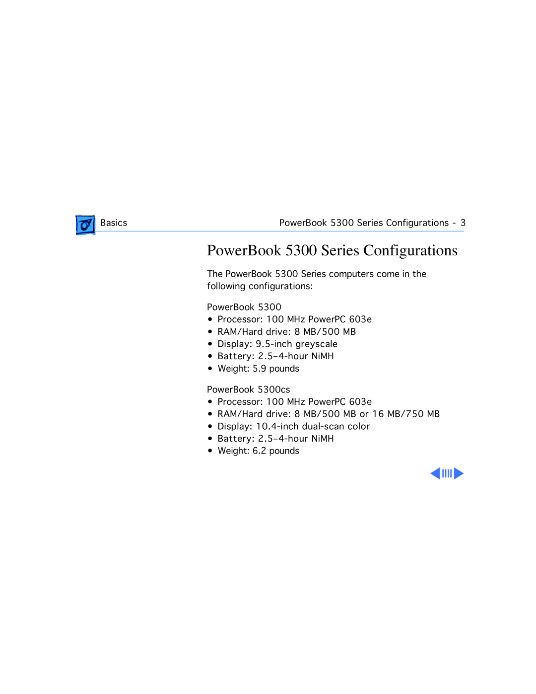 Apple 5300C/100, 5300CE/117, 5300/100, 5300CS/100, 190CS/66 manual PowerBook 5300 Series Configurations 