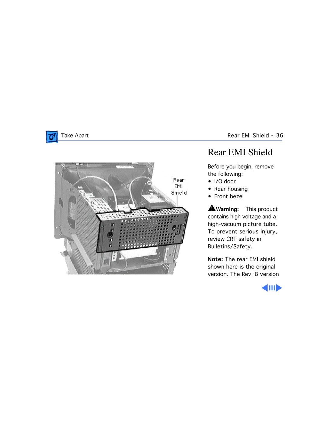 Apple 5320CD, 5300CD, 5200CD, 5200/75 LC, 5300/100 LC, 5215CD manual Rear EMI Shield 