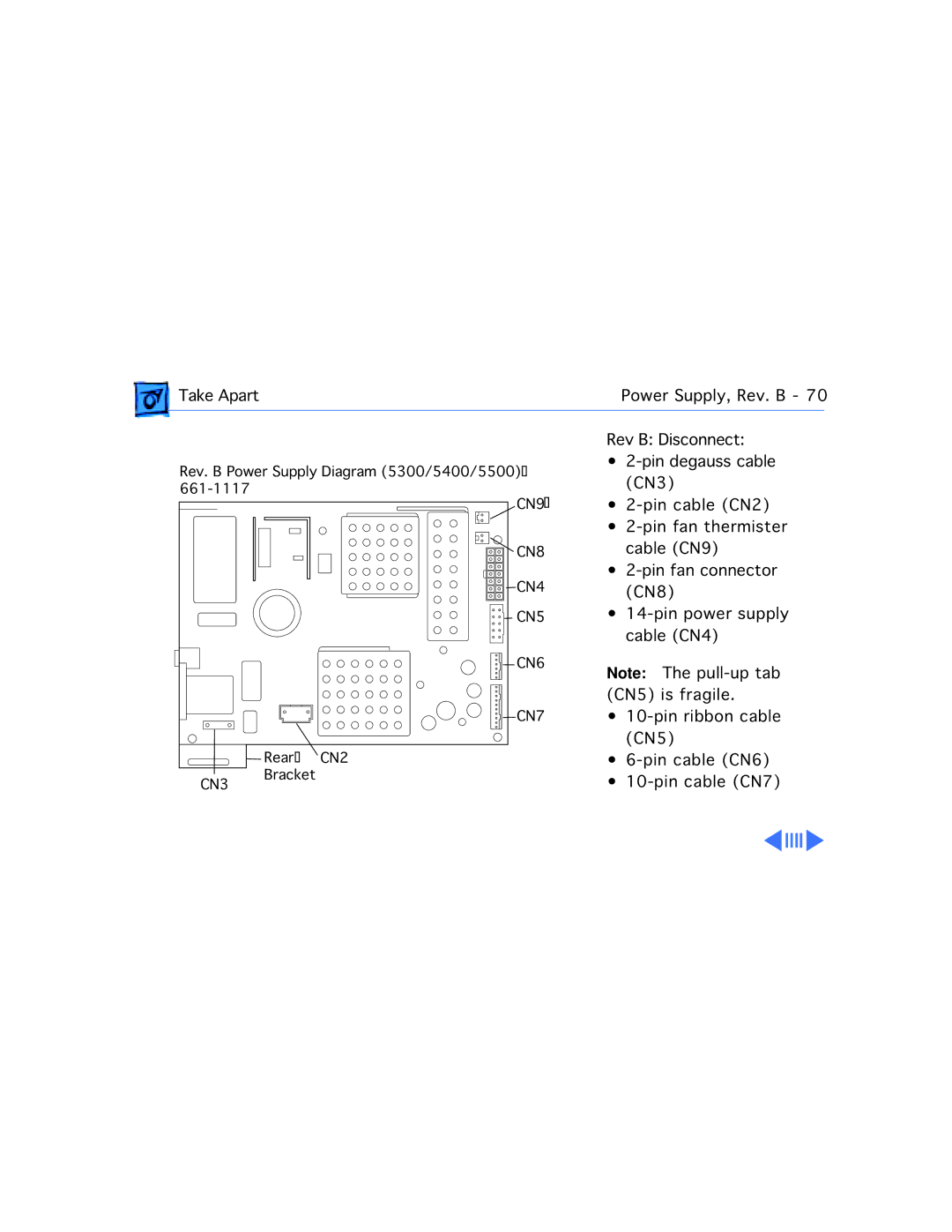 Apple 5300/100 LC, 5300CD, 5200CD, 5200/75 LC, 5215CD, 5320CD manual Take Apart Power Supply, Rev. B 