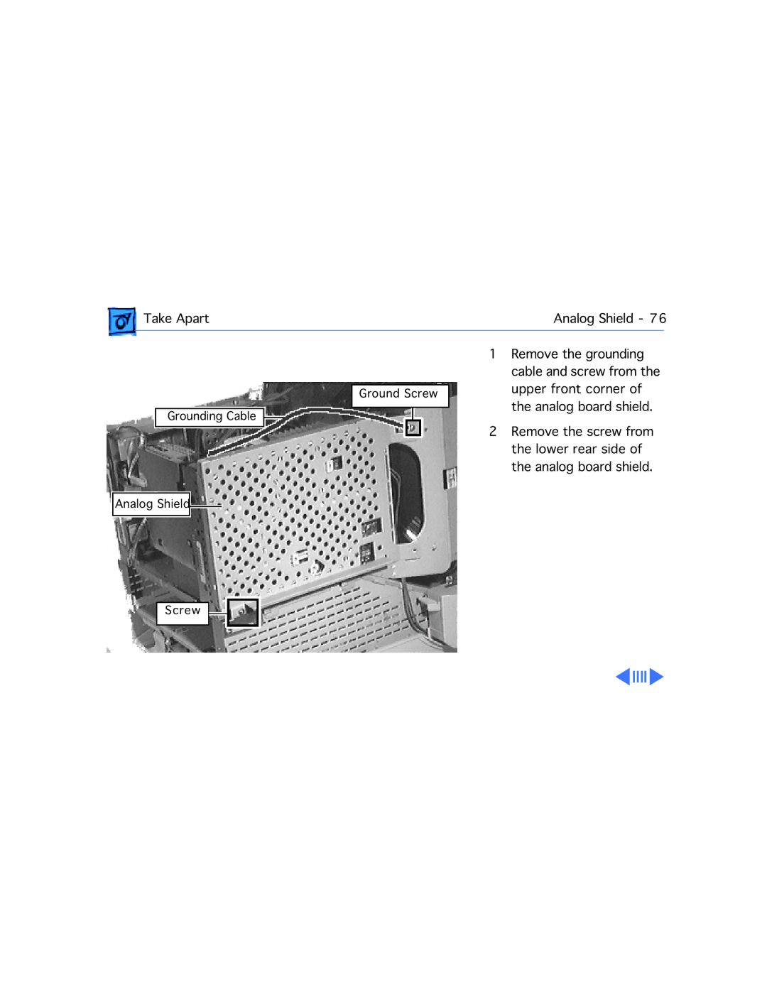 Apple 5300/100 LC, 5300CD, 5200CD, 5200/75 LC, 5215CD, 5320CD manual Analog board shield 