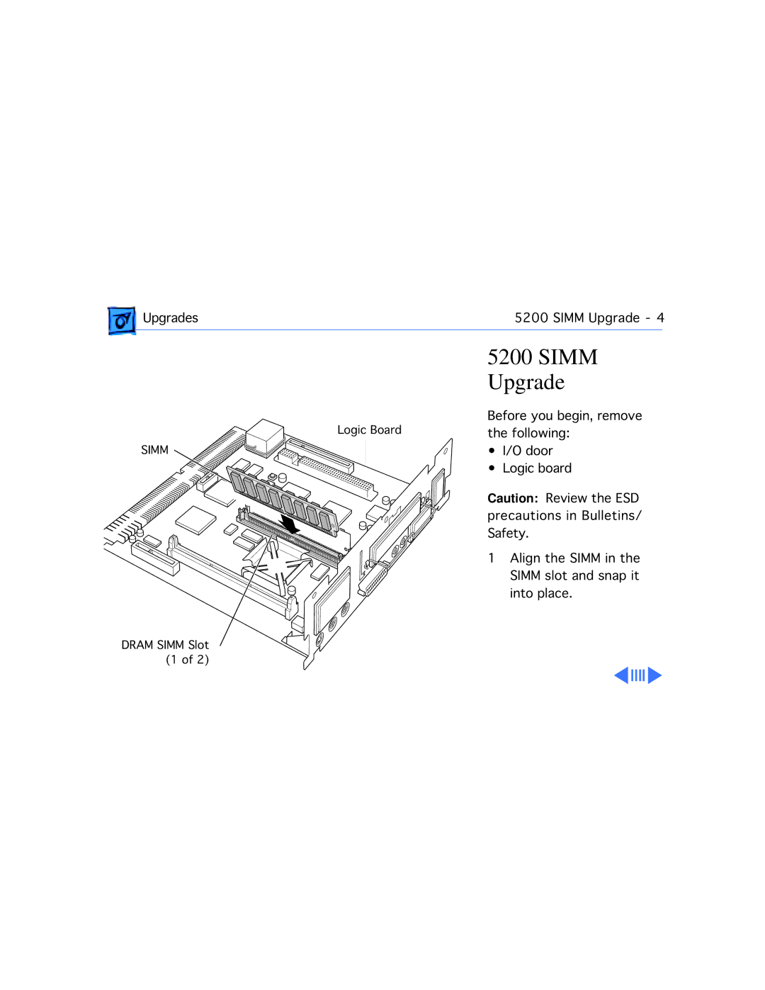 Apple 5300/100 LC, 5300CD, 5200CD, 5200/75 LC, 5215CD, 5320CD manual Simm, Upgrade 