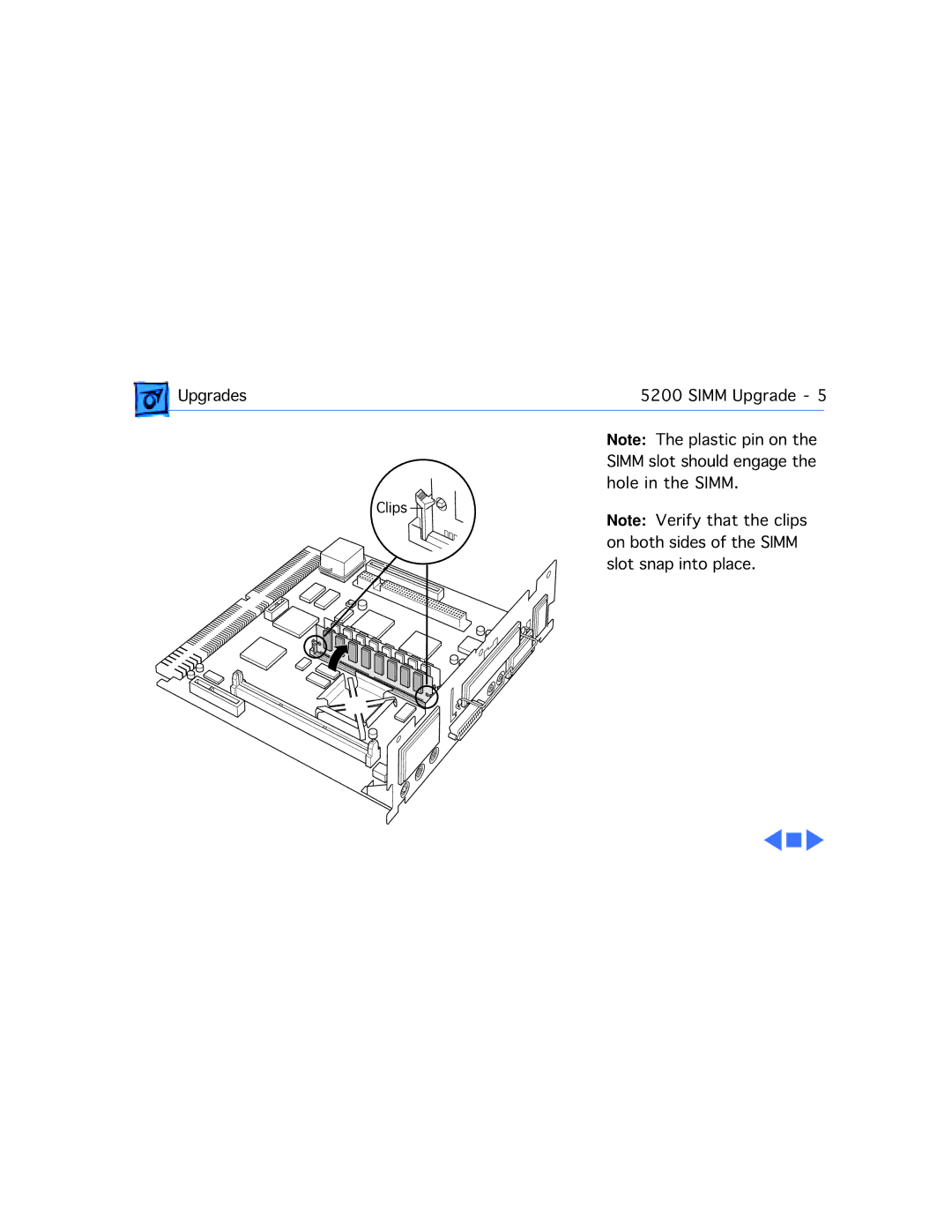 Apple 5215CD, 5300CD, 5200CD, 5200/75 LC, 5300/100 LC, 5320CD manual On both sides of the Simm 