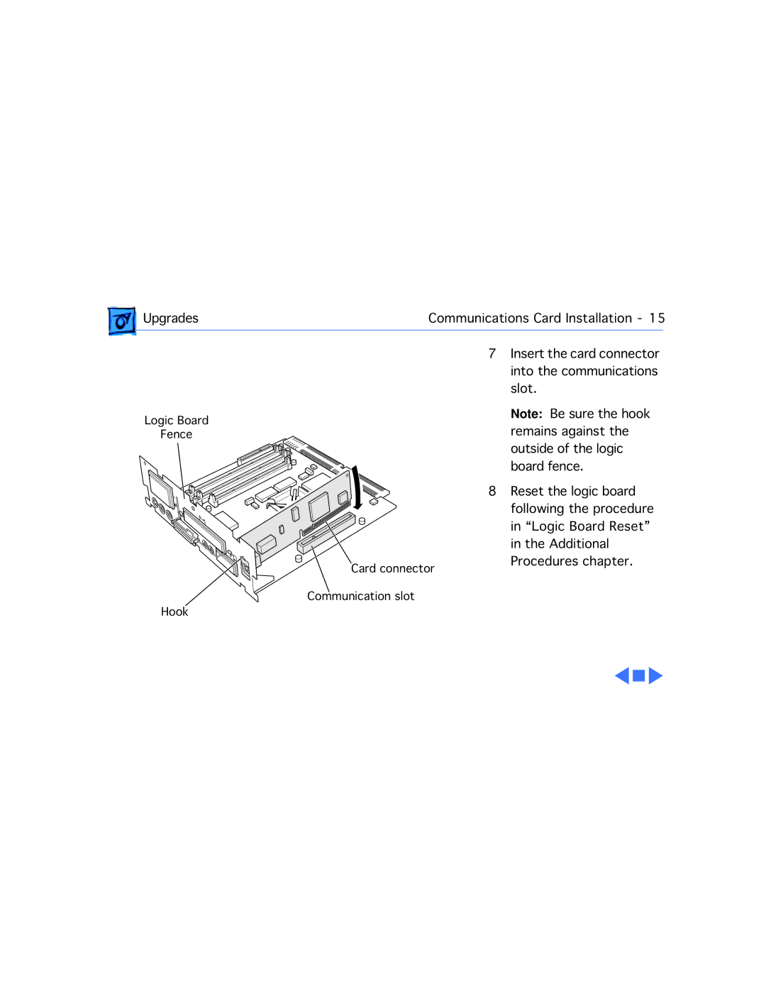 Apple 5200/75 LC, 5300CD, 5200CD, 5300/100 LC, 5215CD, 5320CD manual Insert the card connector 