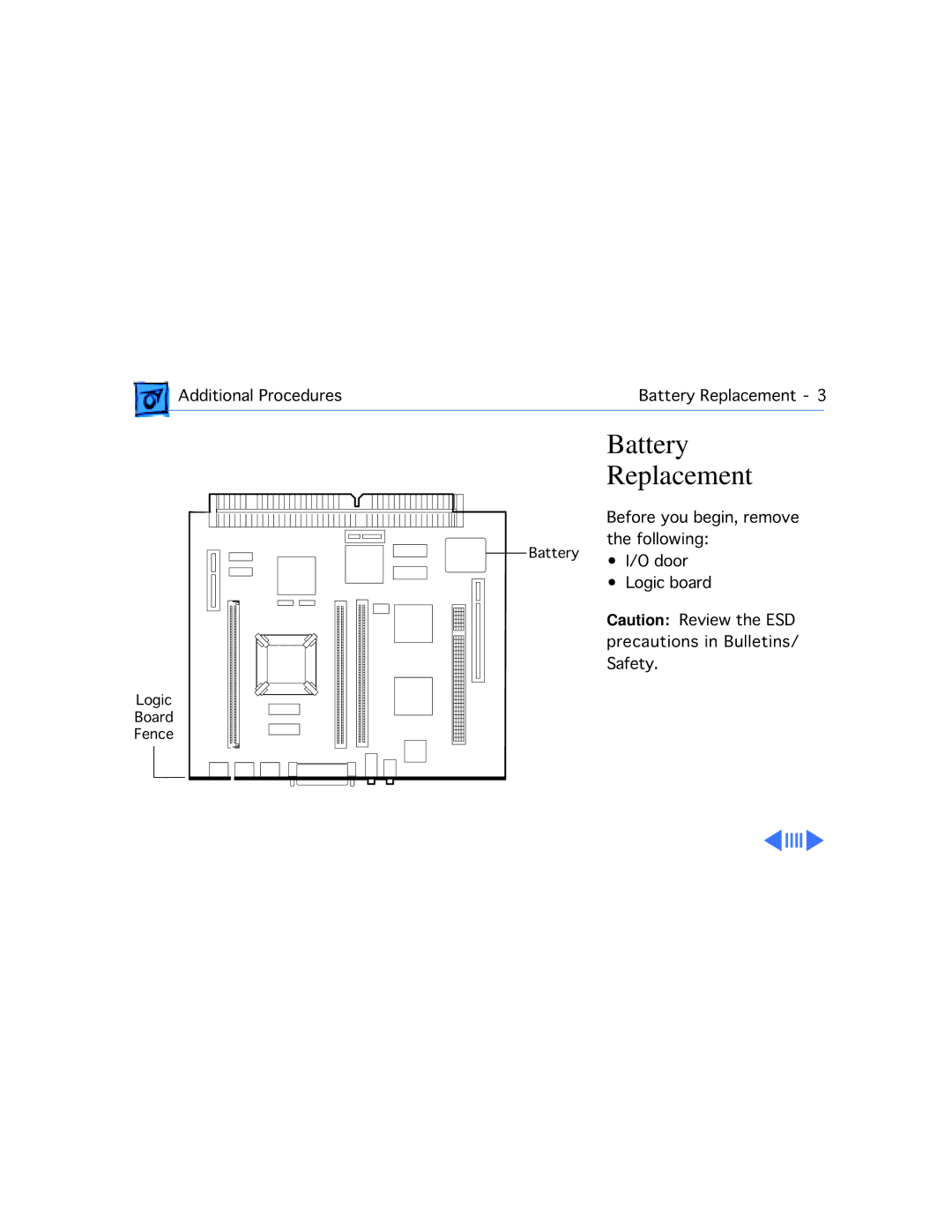 Apple 5200/75 LC, 5300CD, 5200CD, 5300/100 LC, 5215CD, 5320CD manual Battery Replacement 