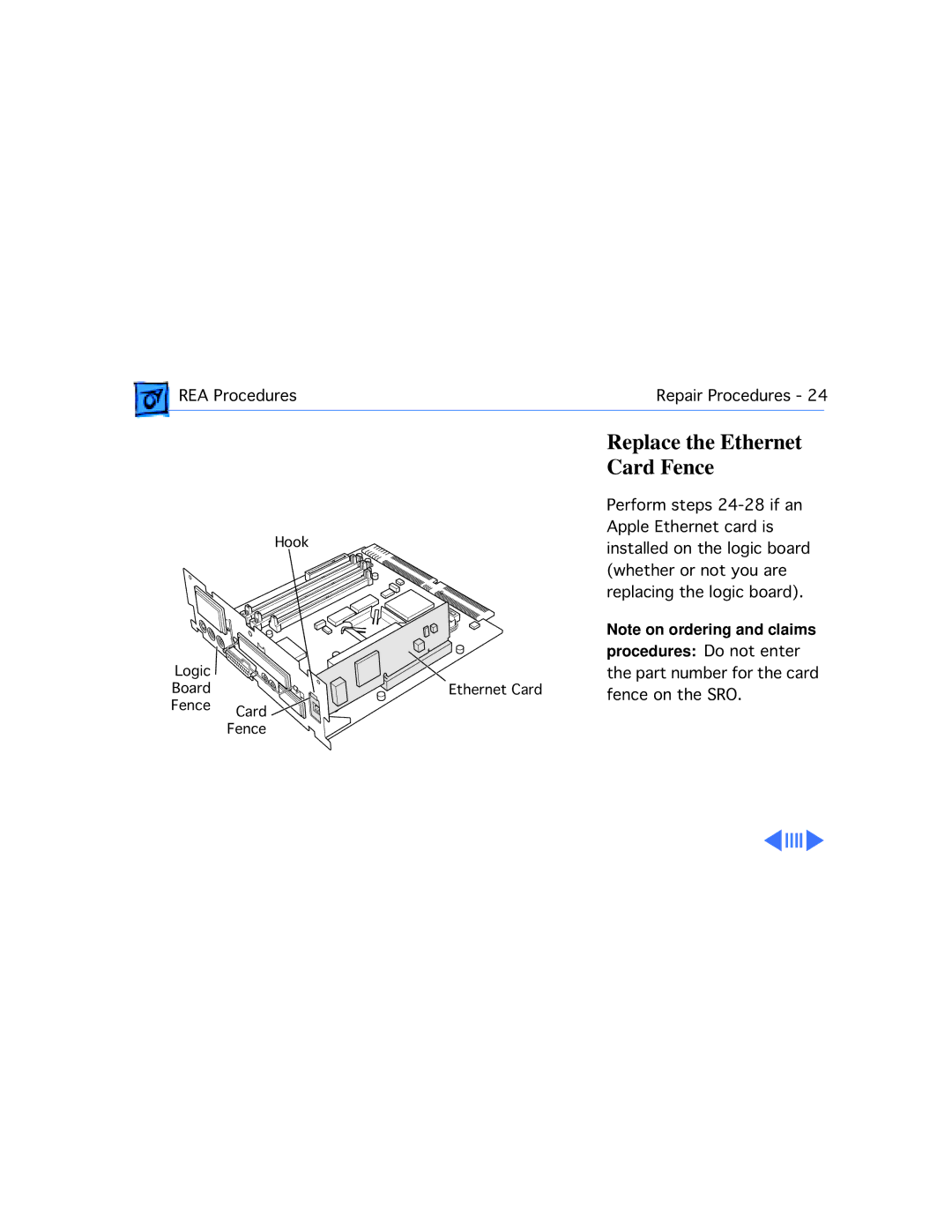 Apple 5200/75 LC, 5300CD, 5200CD, 5300/100 LC, 5215CD, 5320CD manual Replace the Ethernet, Card Fence 