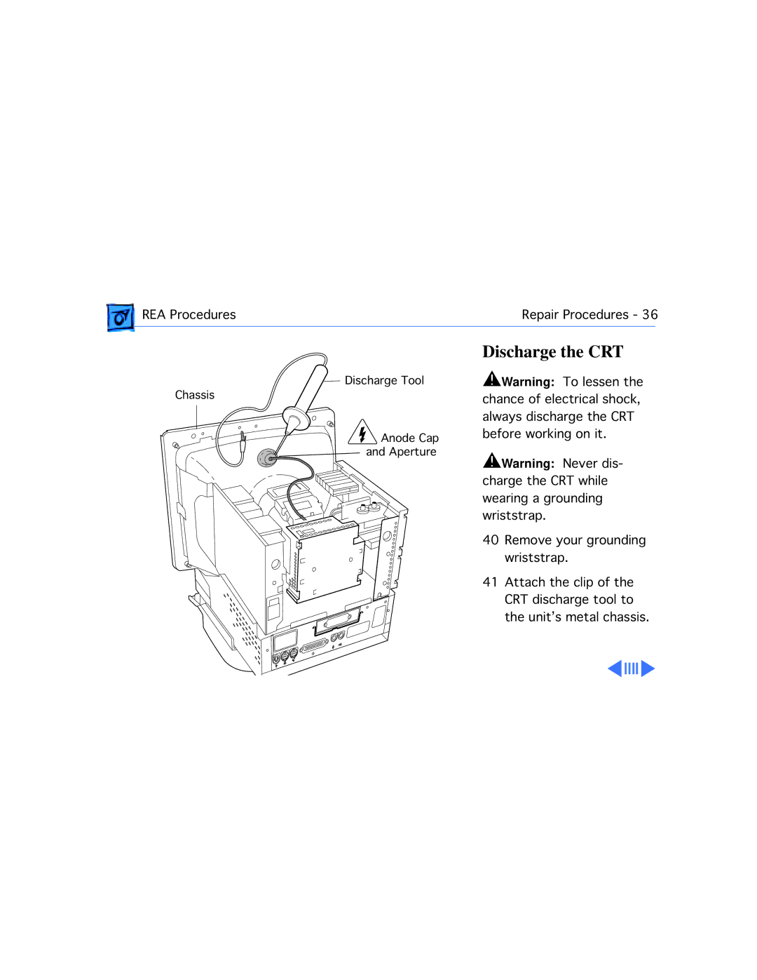 Apple 5200/75 LC, 5300CD, 5200CD, 5300/100 LC, 5215CD, 5320CD manual Discharge the CRT 