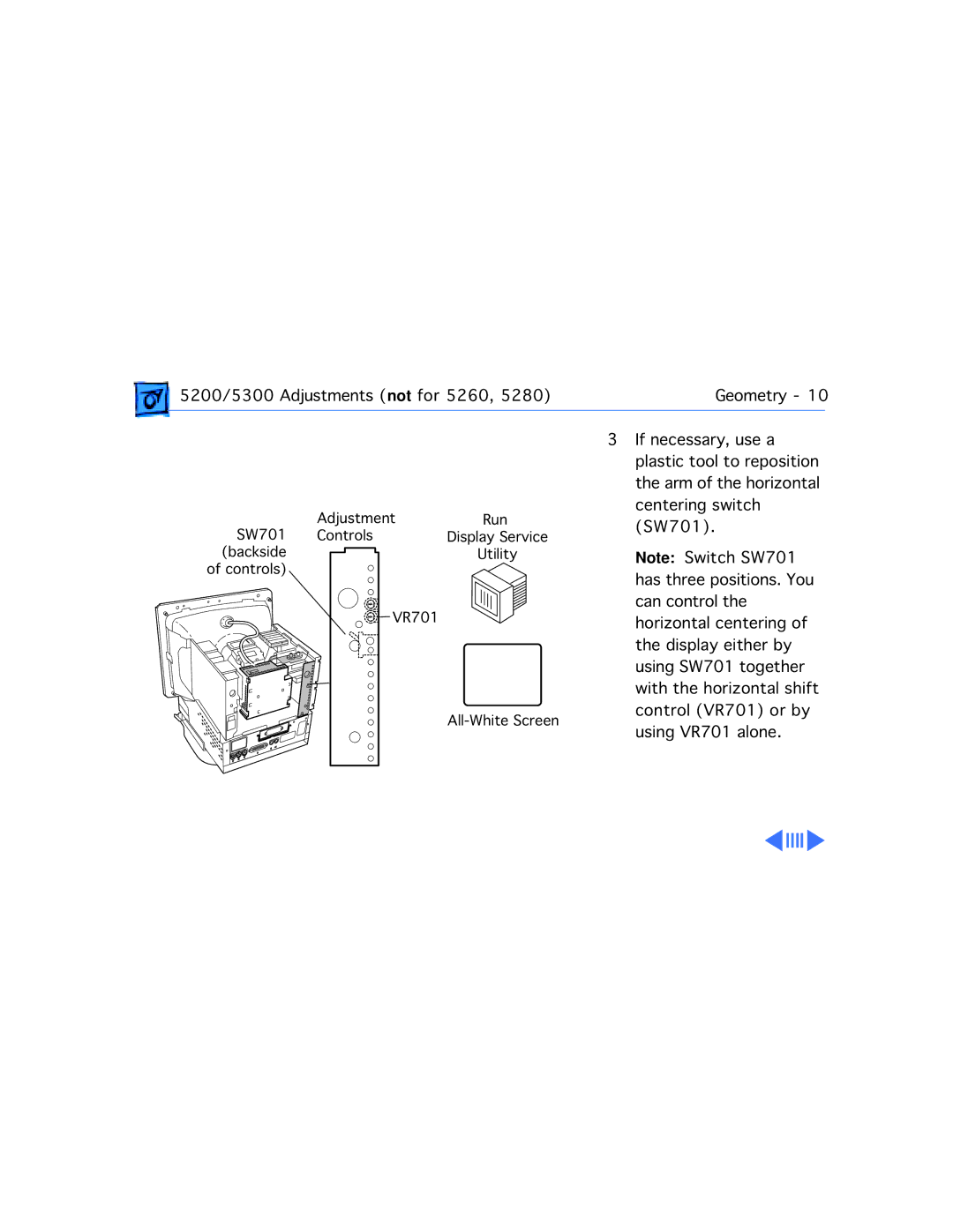 Apple 5200/75 LC, 5300CD, 5200CD, 5300/100 LC, 5215CD, 5320CD manual Centering switch 