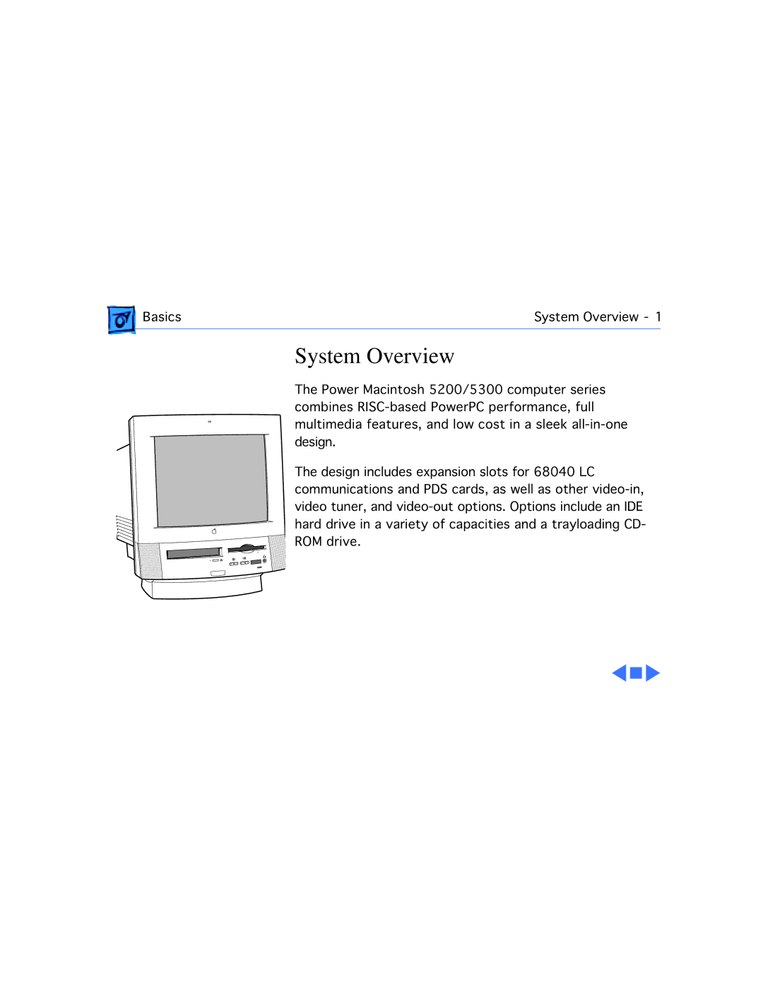 Apple 5300/100 LC, 5300CD, 5200CD, 5200/75 LC, 5215CD, 5320CD manual System Overview 