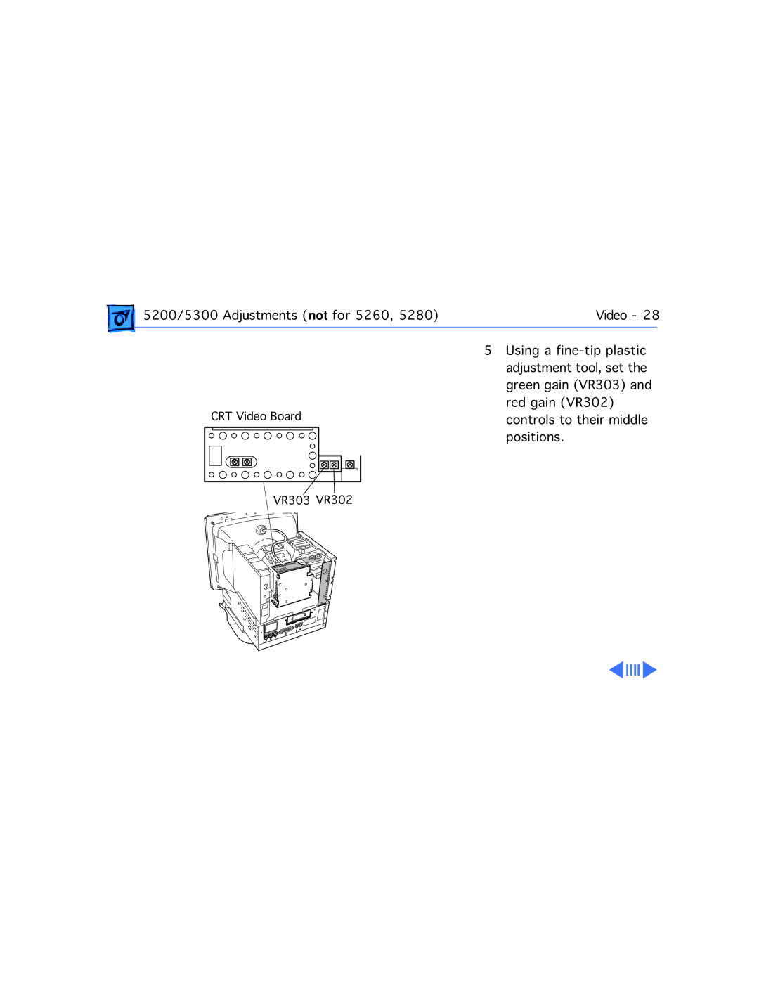 Apple 5200/75 LC, 5300CD, 5200CD, 5300/100 LC, 5215CD, 5320CD manual CRT Video Board VR303 VR302 