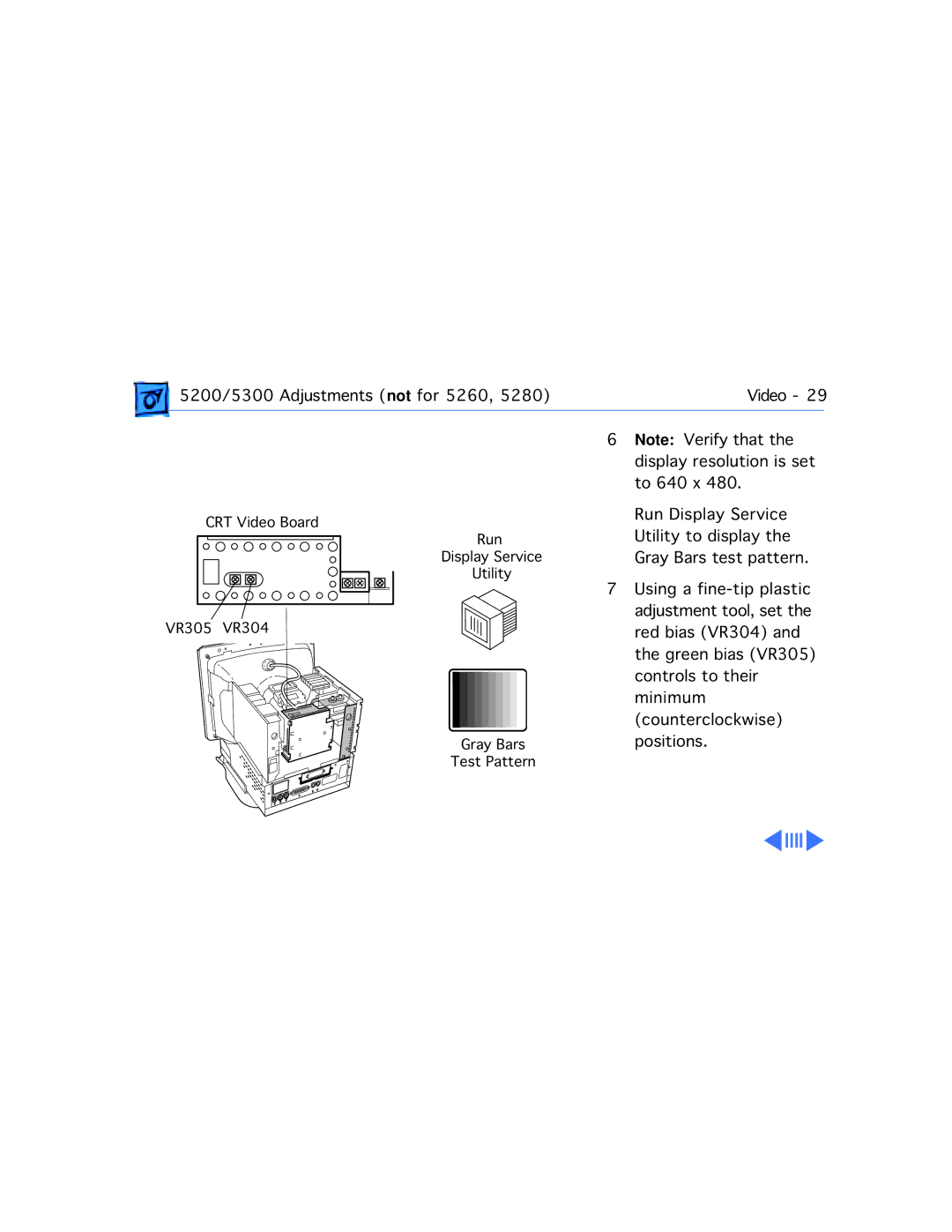 Apple 5300/100 LC, 5300CD, 5200CD, 5200/75 LC, 5215CD, 5320CD manual 5200/5300 Adjustments not for 5260 Video 