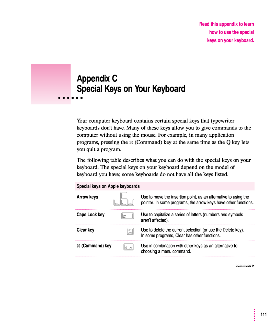 Apple 5200CD, 5300CD manual Appendix C Special Keys on Your Keyboard, Read this appendix to learn how to use the special 