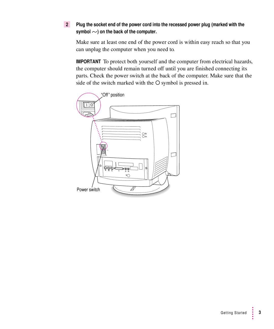 Apple 5200CD, 5300CD manual Off position Power switch 