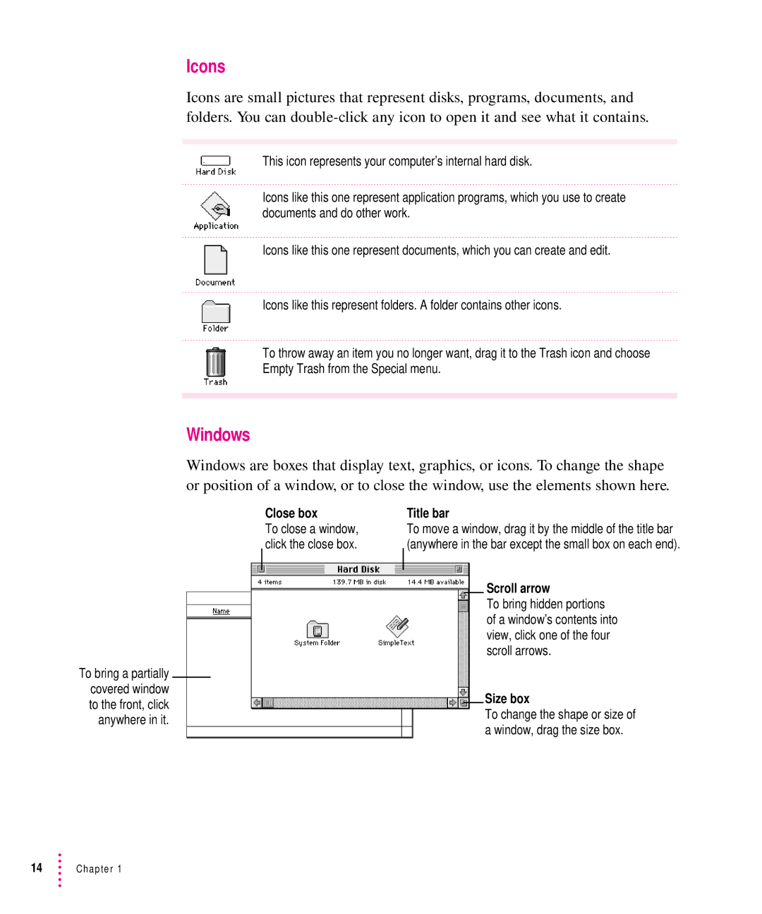 Apple 5300CD, 5200CD manual Icons, Windows 