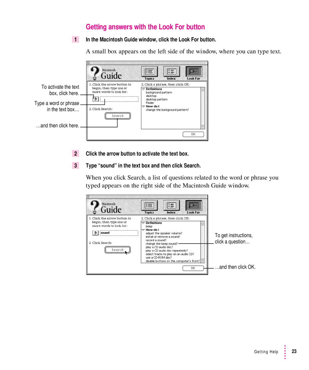 Apple 5200CD, 5300CD manual Getting answers with the Look For button 