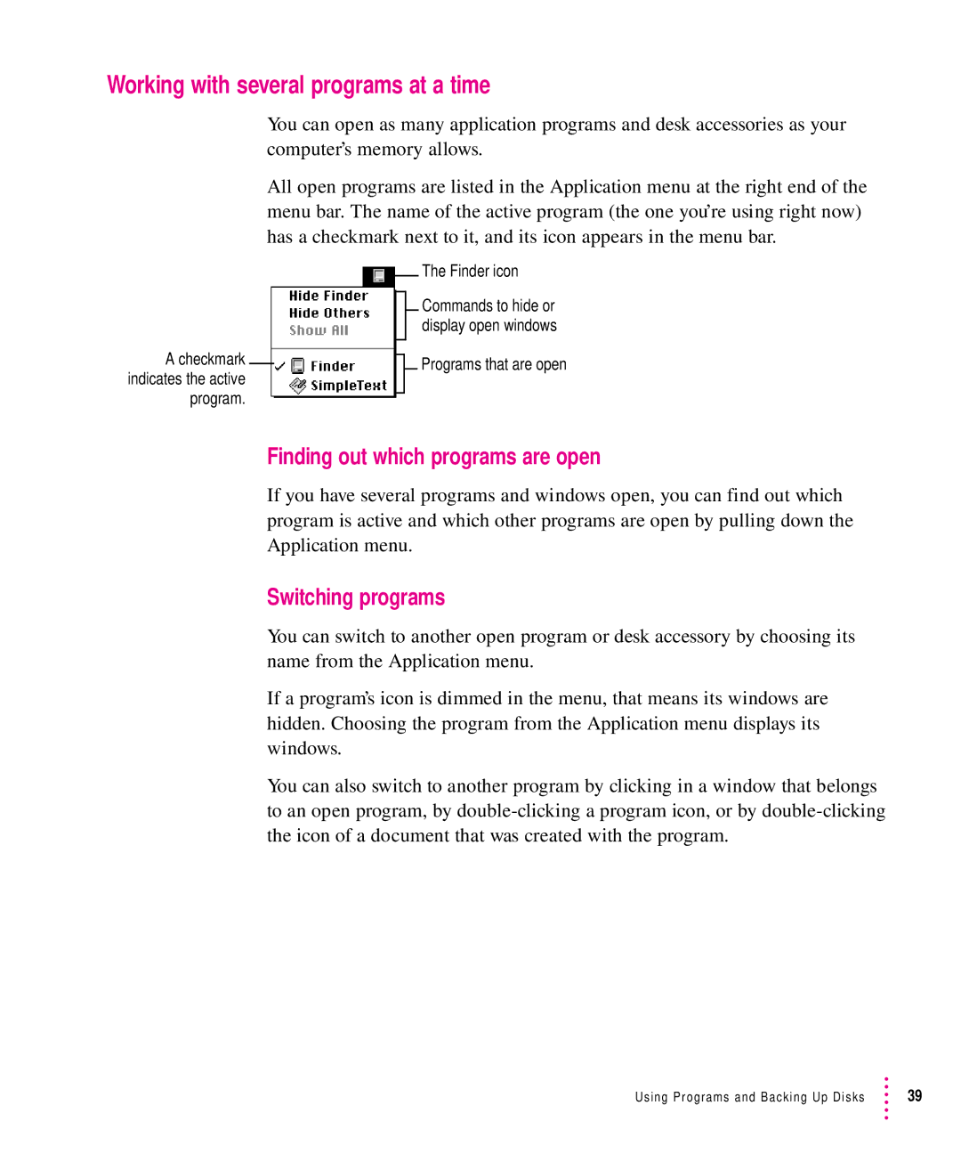 Apple 5200CD, 5300CD manual Working with several programs at a time, Finding out which programs are open, Switching programs 