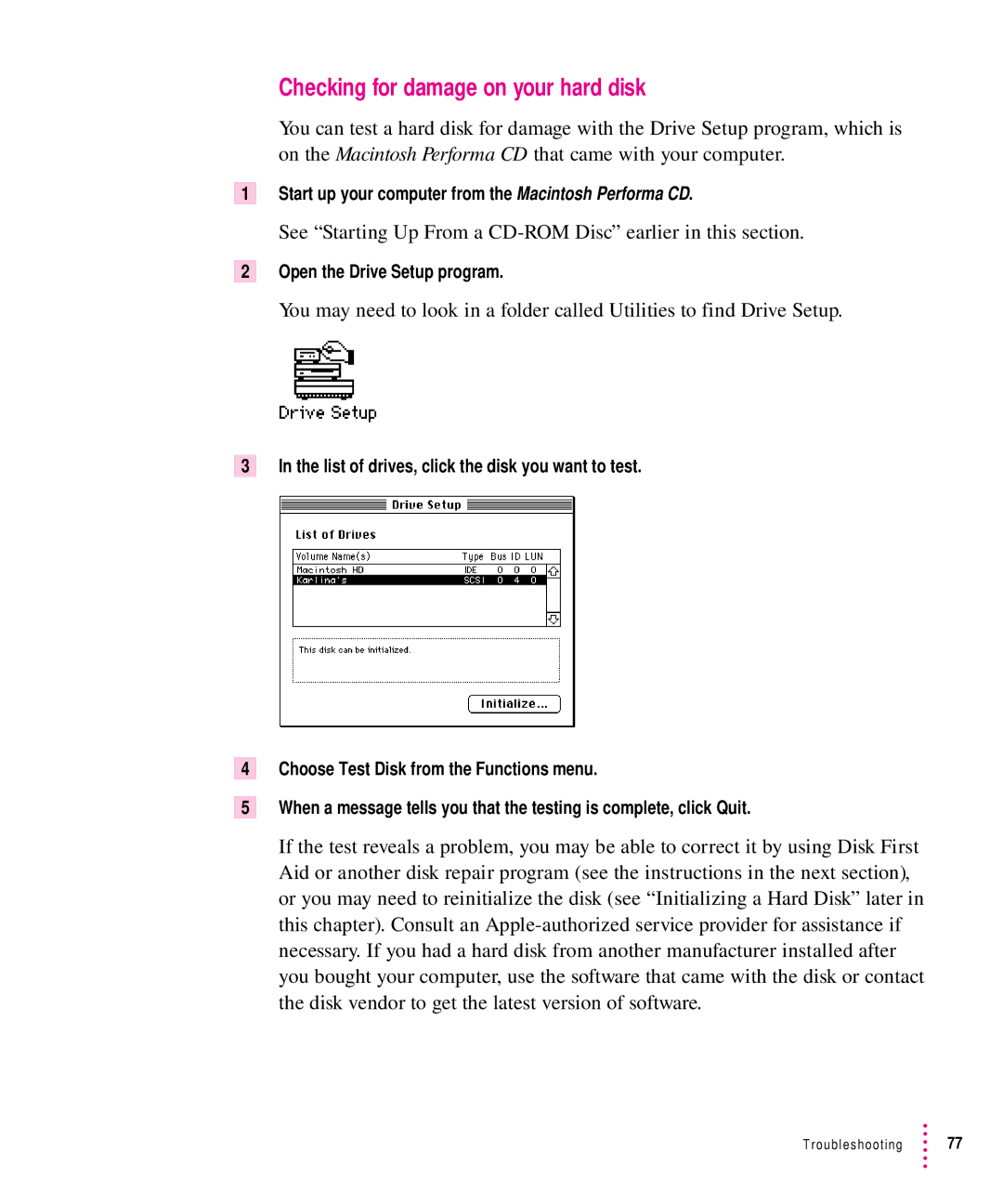 Apple 5200CD, 5300CD manual Checking for damage on your hard disk 