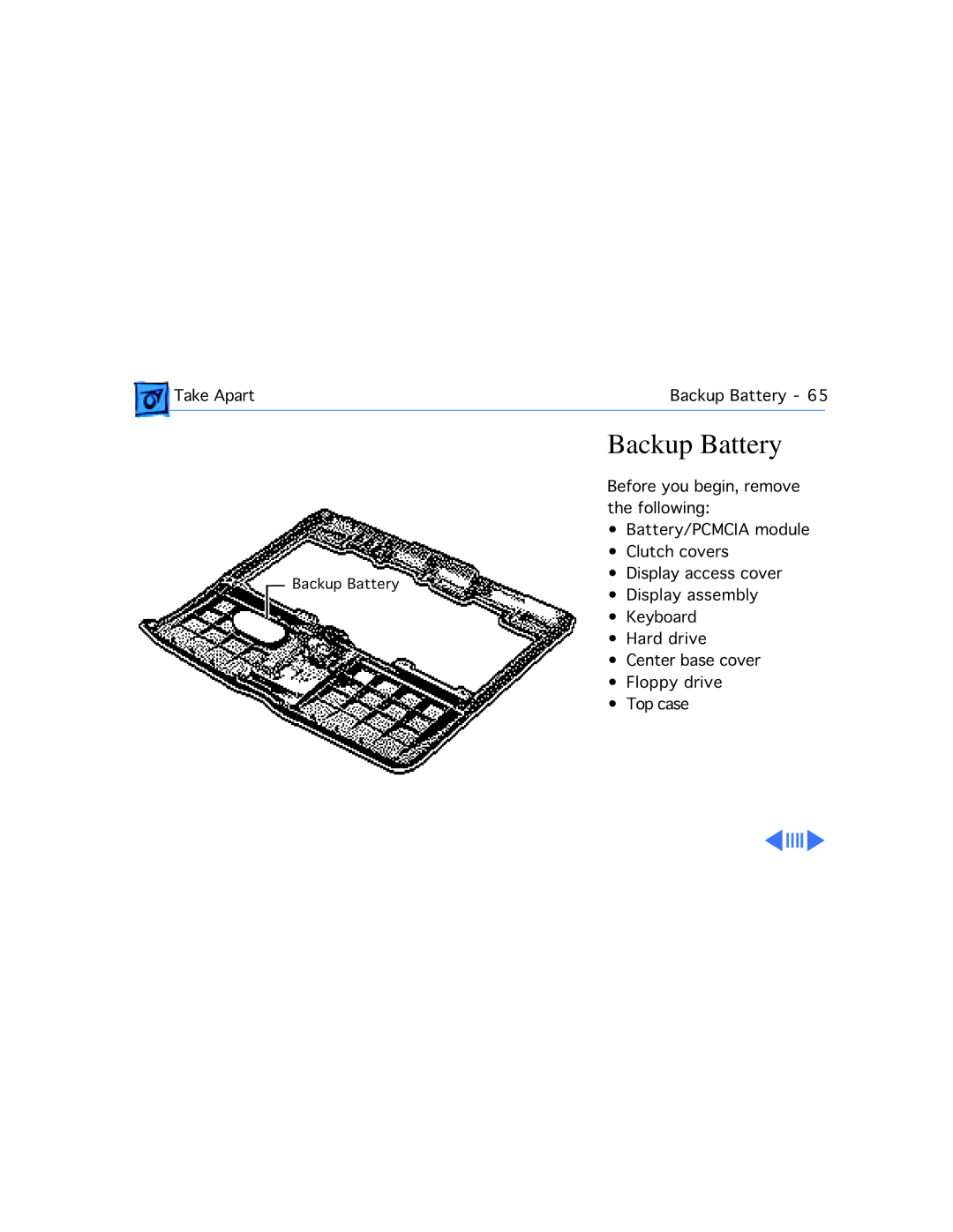 Apple 540C, 520C manual Backup Battery 