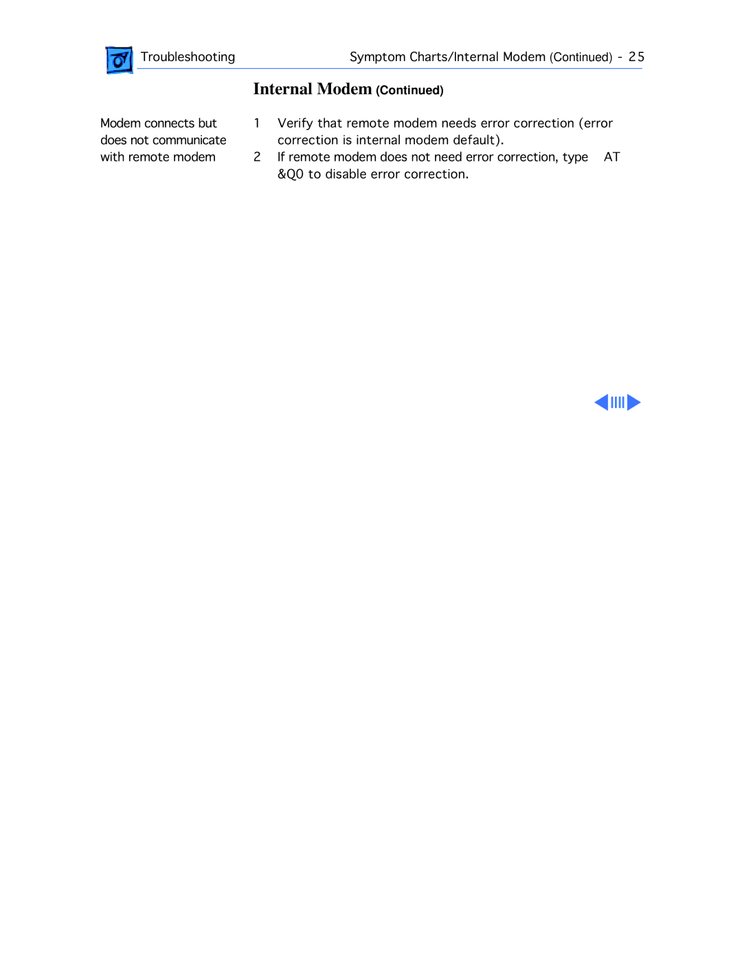 Apple 540C, 520C manual Troubleshooting Symptom Charts/Internal Modem 