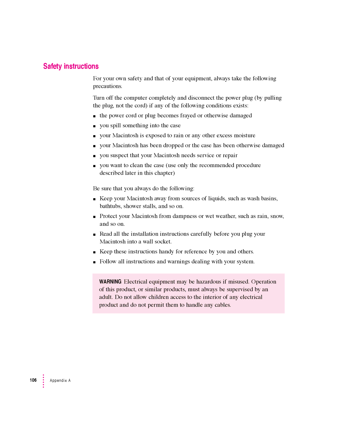 Apple 5400 Series manual Safety instructions 