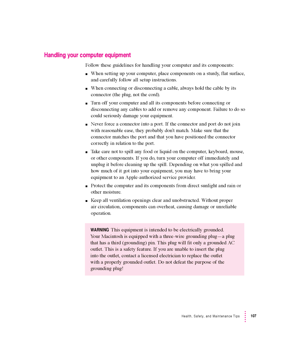 Apple 5400 Series manual Handling your computer equipment 