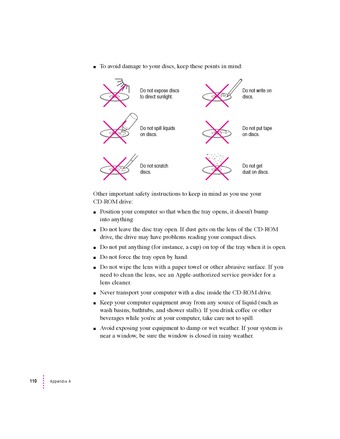 Apple 5400 Series manual To avoid damage to your discs, keep these points in mind 