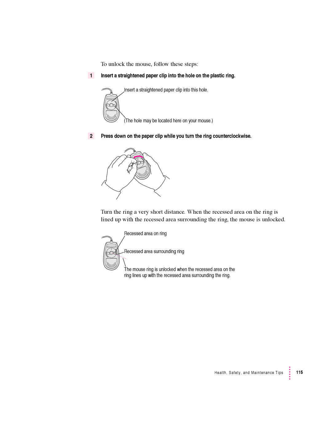 Apple 5400 Series manual To unlock the mouse, follow these steps 