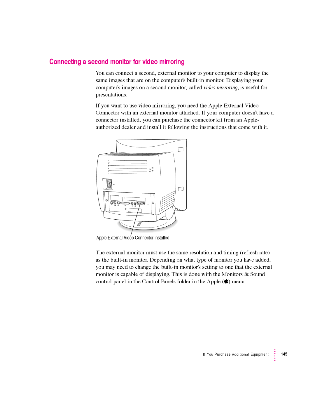 Apple 5400 Series manual Connecting a second monitor for video mirroring 