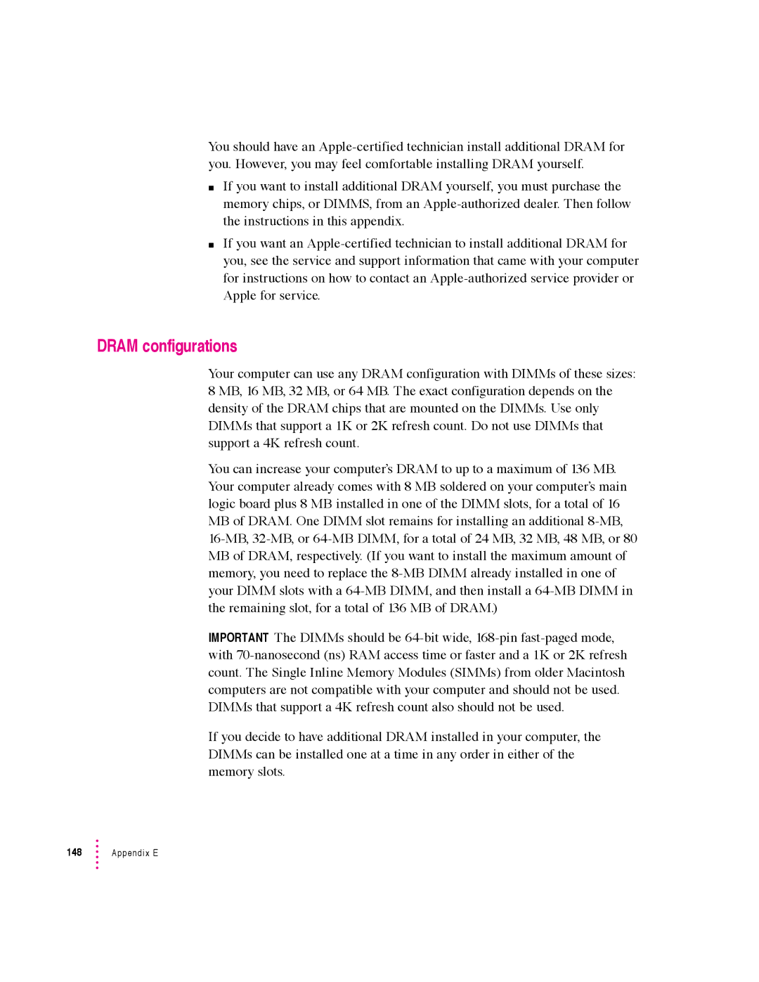 Apple 5400 Series manual Dram configurations 