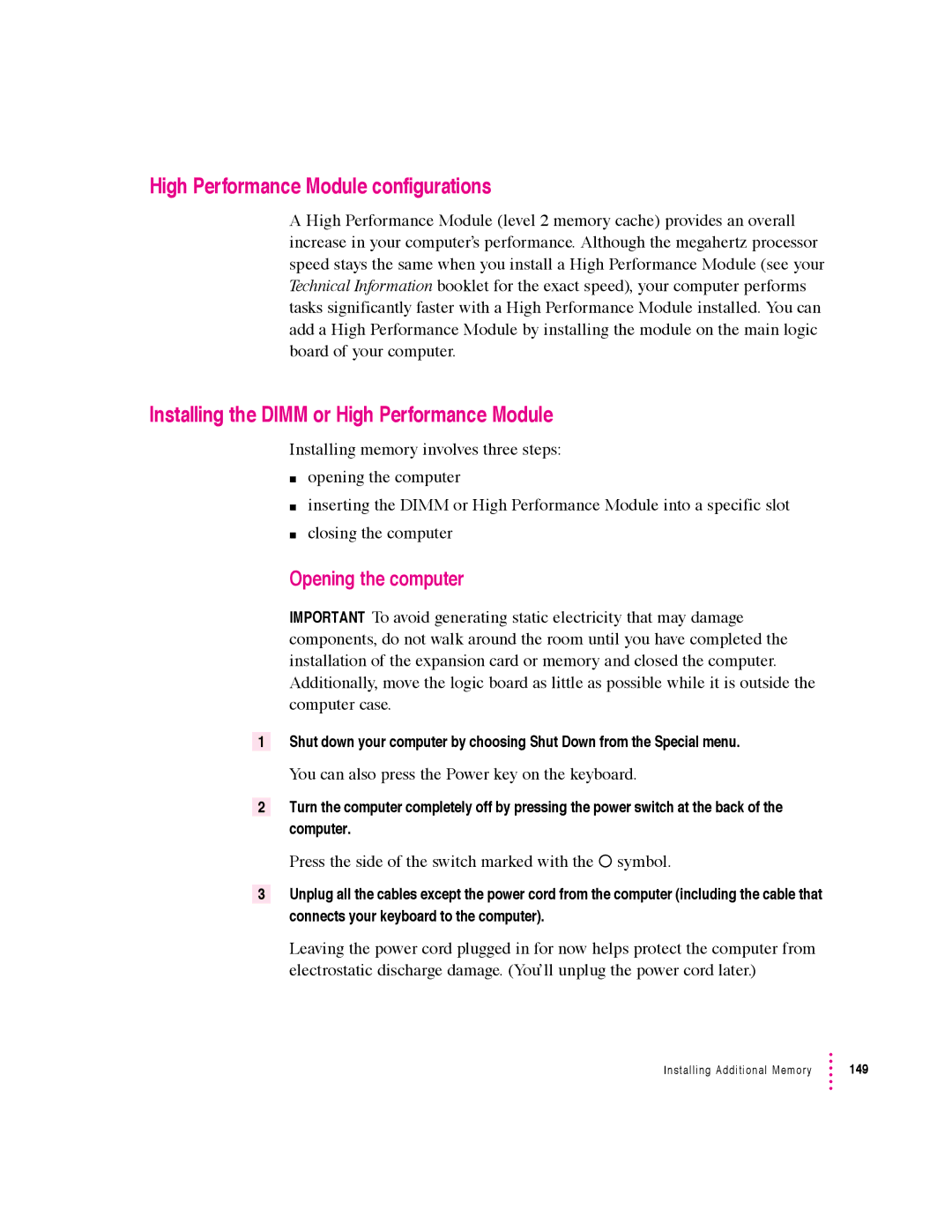 Apple 5400 Series manual High Performance Module configurations, Installing the Dimm or High Performance Module 