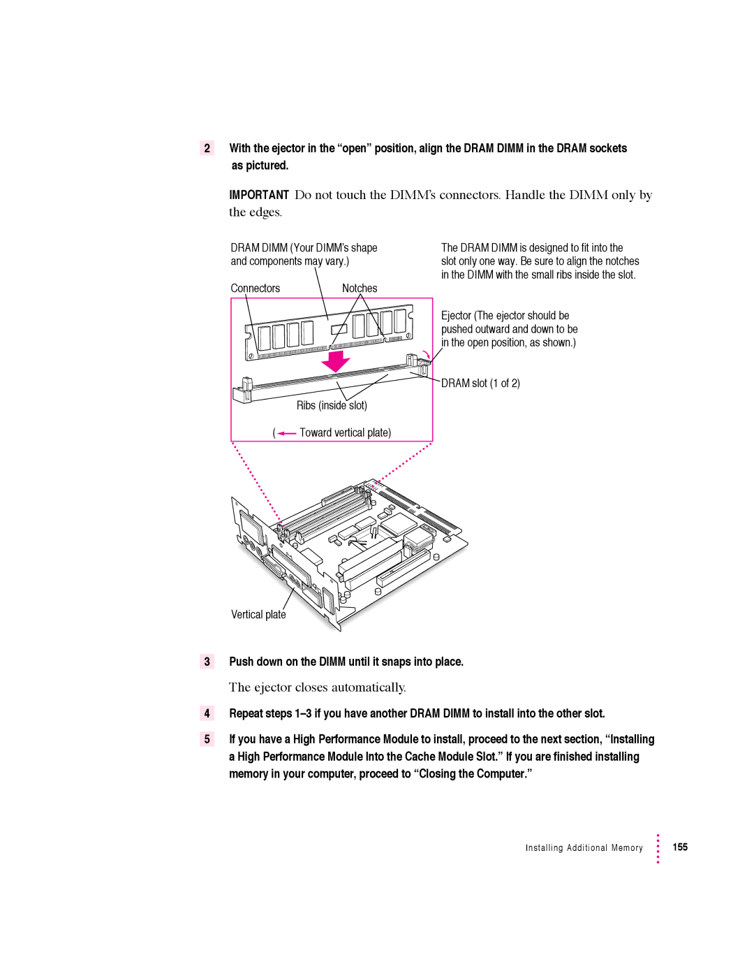 Apple 5400 Series manual Ejector closes automatically, Ribs inside slot 