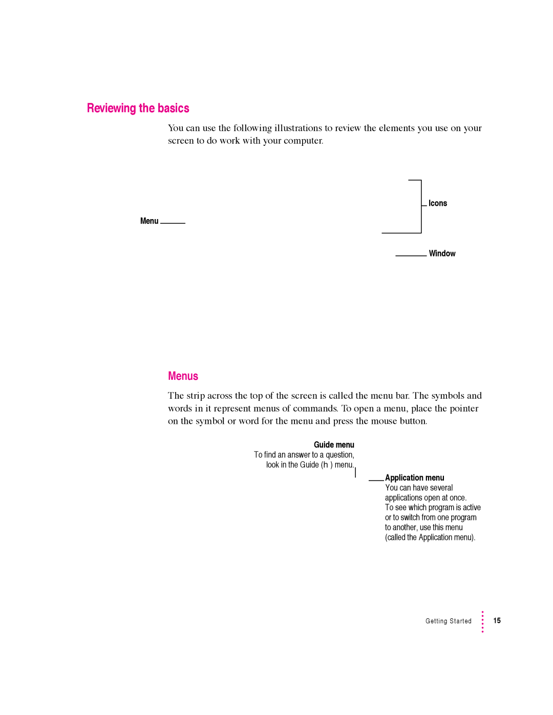 Apple 5400 Series manual Reviewing the basics, Menus 