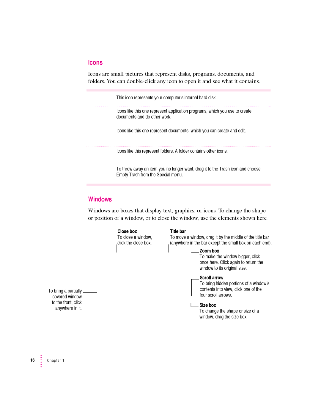 Apple 5400 Series manual Icons, Windows 