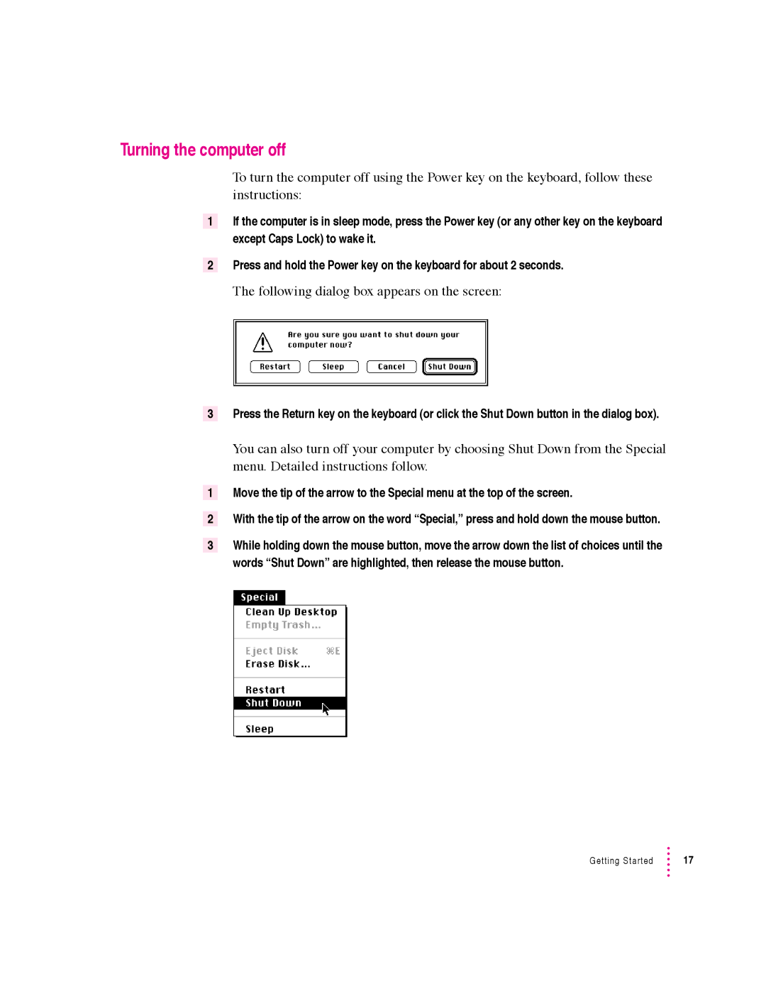 Apple 5400 Series manual Turning the computer off, Following dialog box appears on the screen 