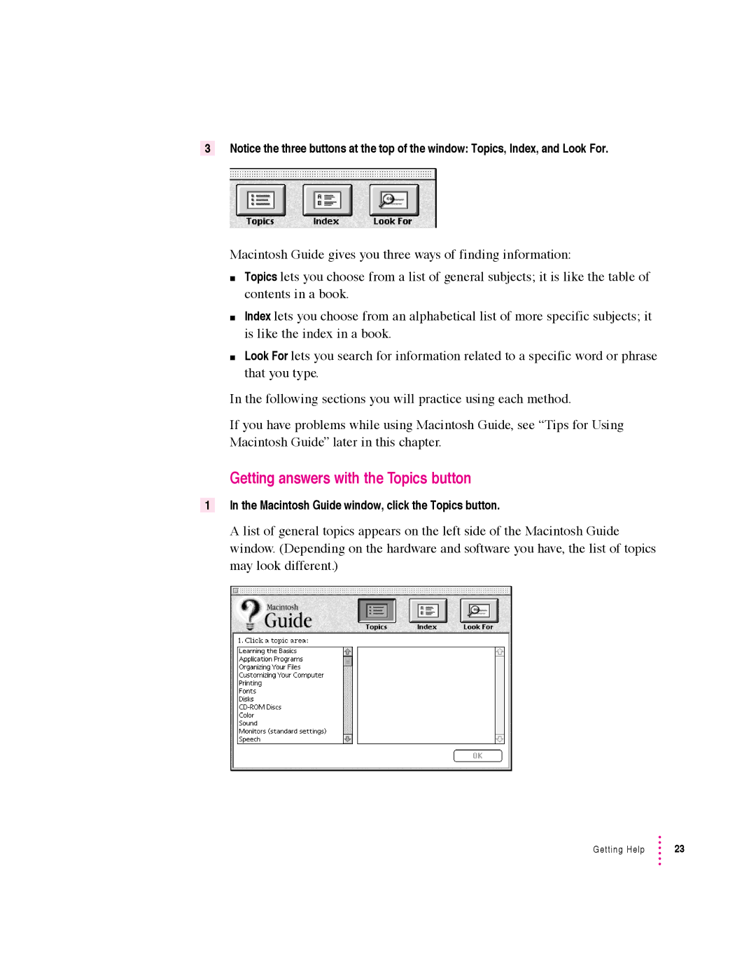 Apple 5400 Series manual Getting answers with the Topics button 