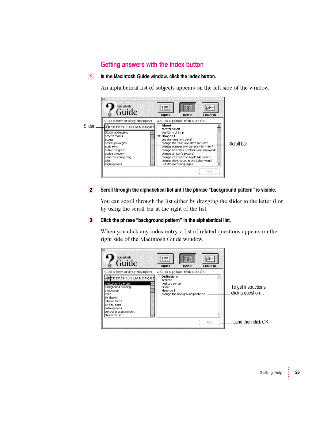 Apple 5400 Series manual Getting answers with the Index button 