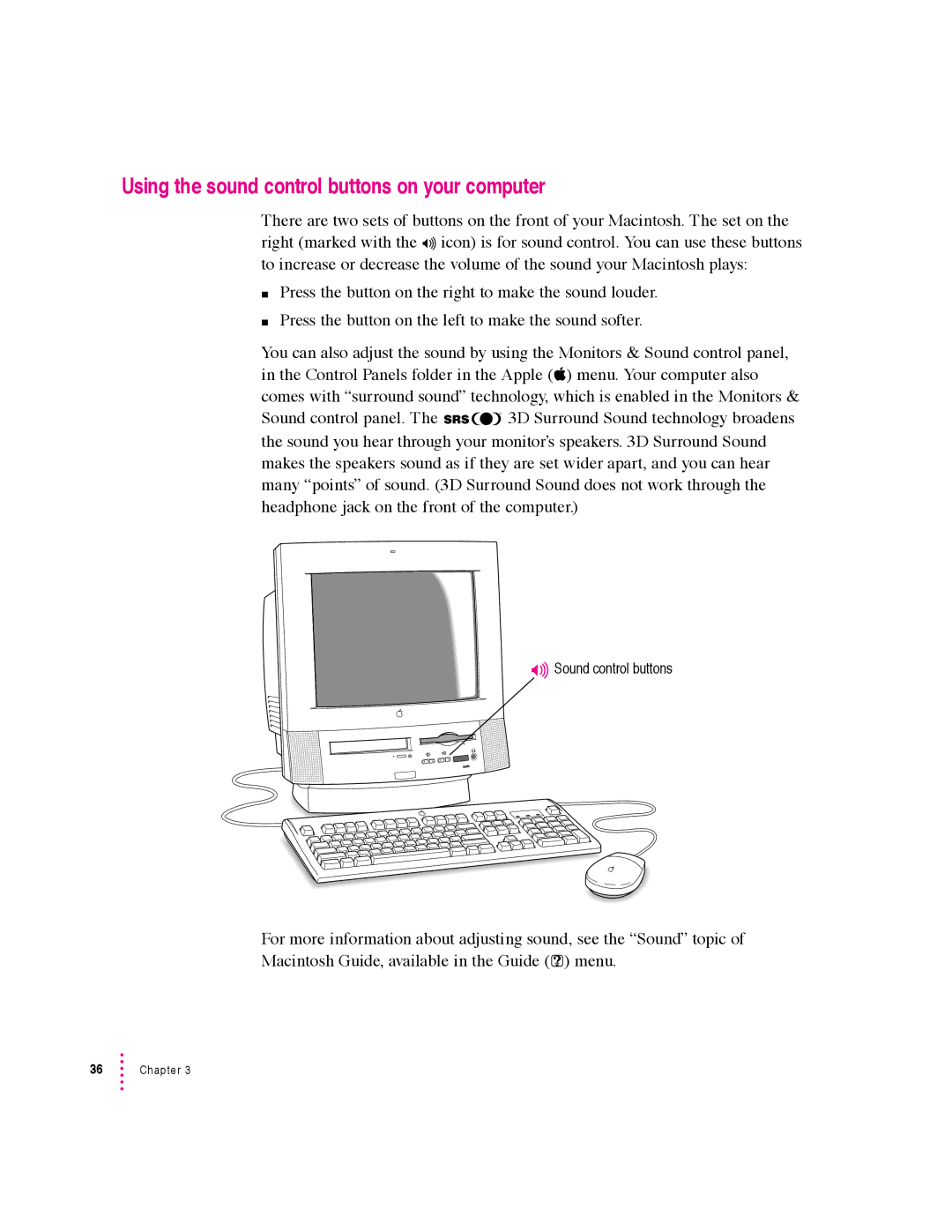 Apple 5400 Series manual Using the sound control buttons on your computer 