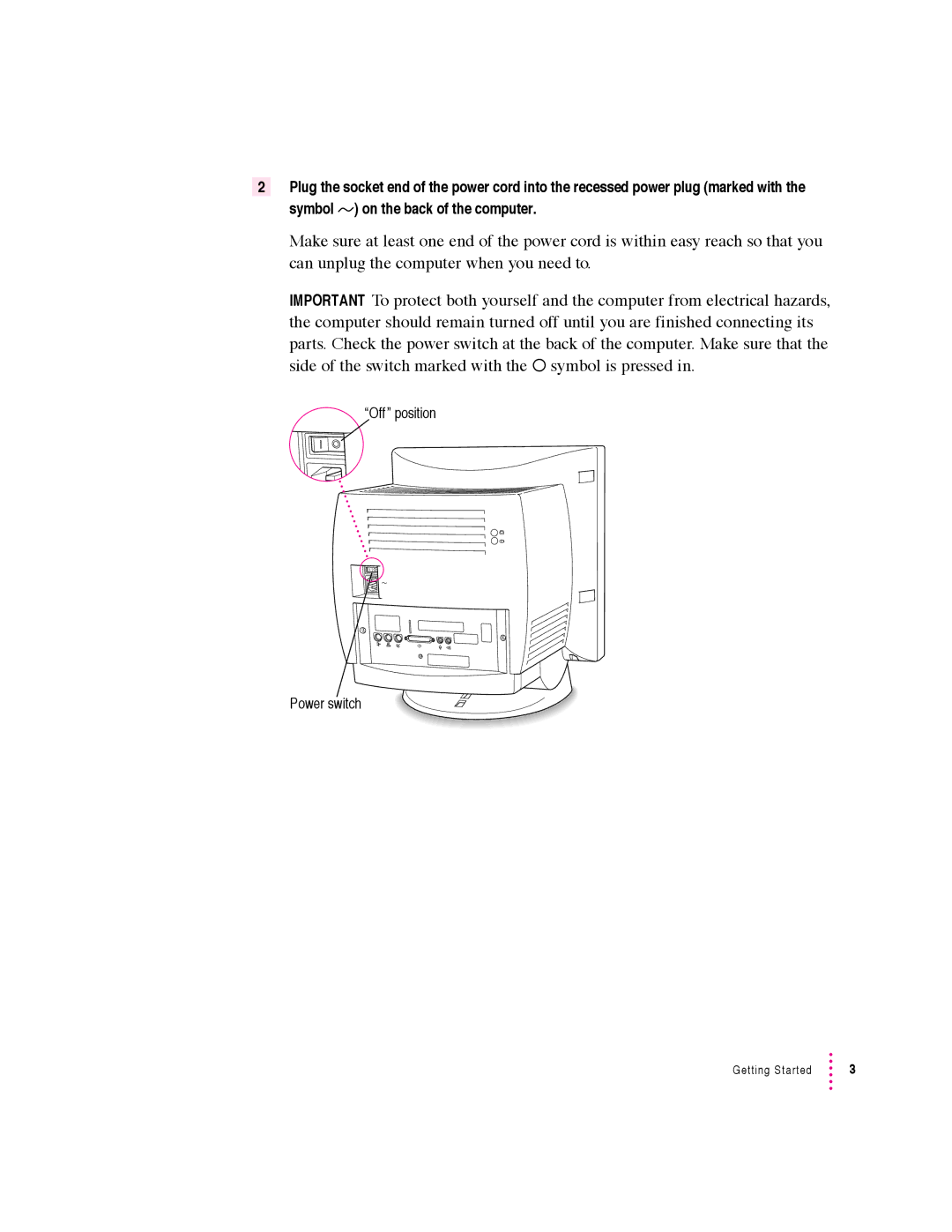 Apple 5400 Series manual Off position Power switch 