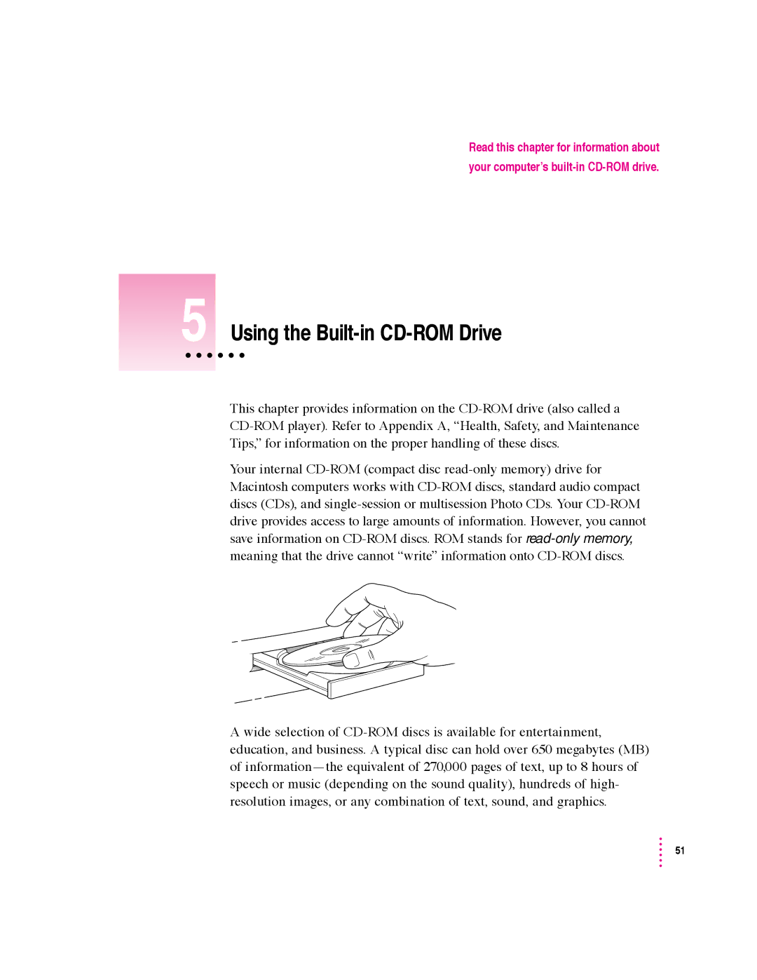 Apple 5400 Series manual Using the Built-in CD-ROM Drive 