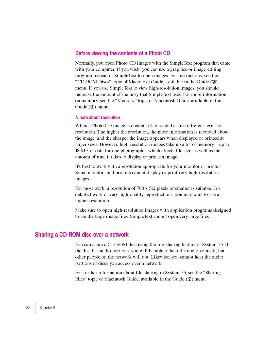 Apple 5400 Series manual Sharing a CD-ROM disc over a network, Before viewing the contents of a Photo CD 