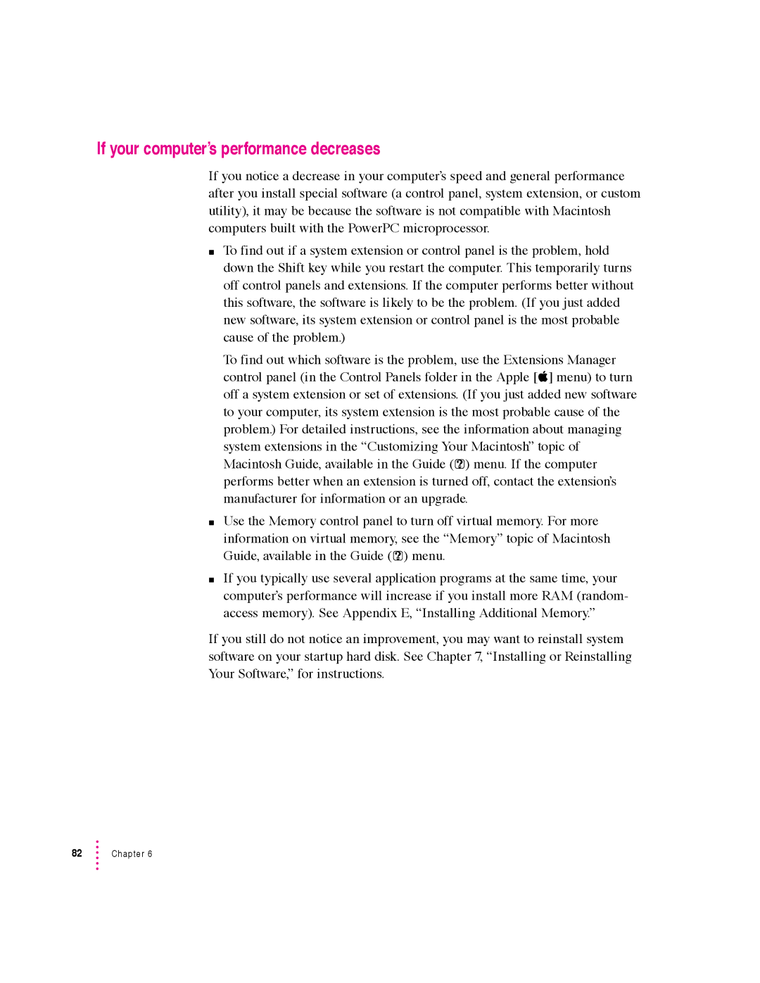 Apple 5400 Series manual If your computer’s performance decreases 